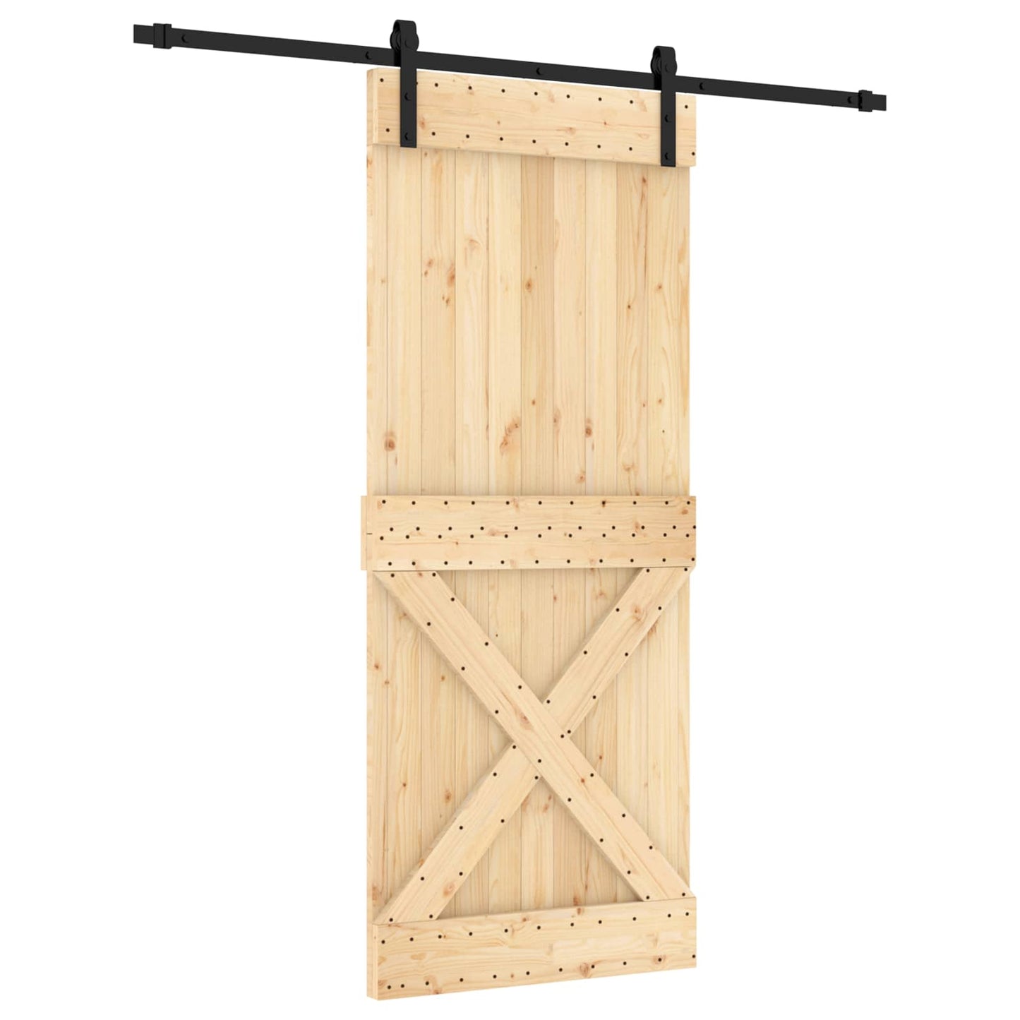 Skyvedør Naturlig og svart 85 x 210 cm Massiv Furu Tre
