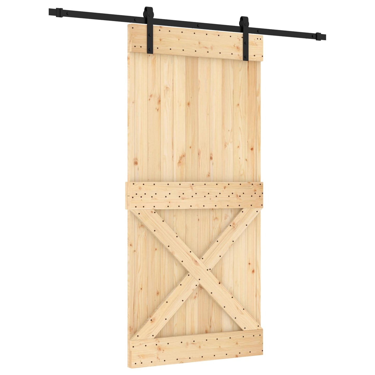 Skyvedør Naturlig og svart 95 x 210 cm Massiv Furu Tre