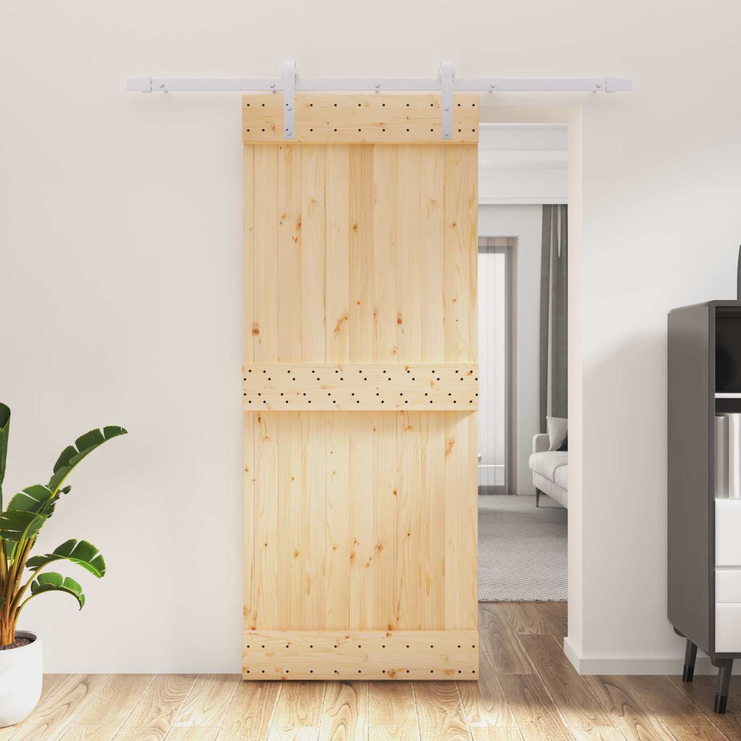Skyvedør Naturlig og Hvit 85 x 210 cm Massiv Furu Tre