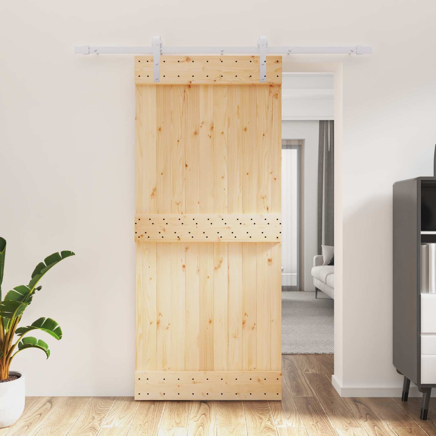 Skyvedør Naturlig og Hvit 90 x 210 cm Massiv Furu Tre