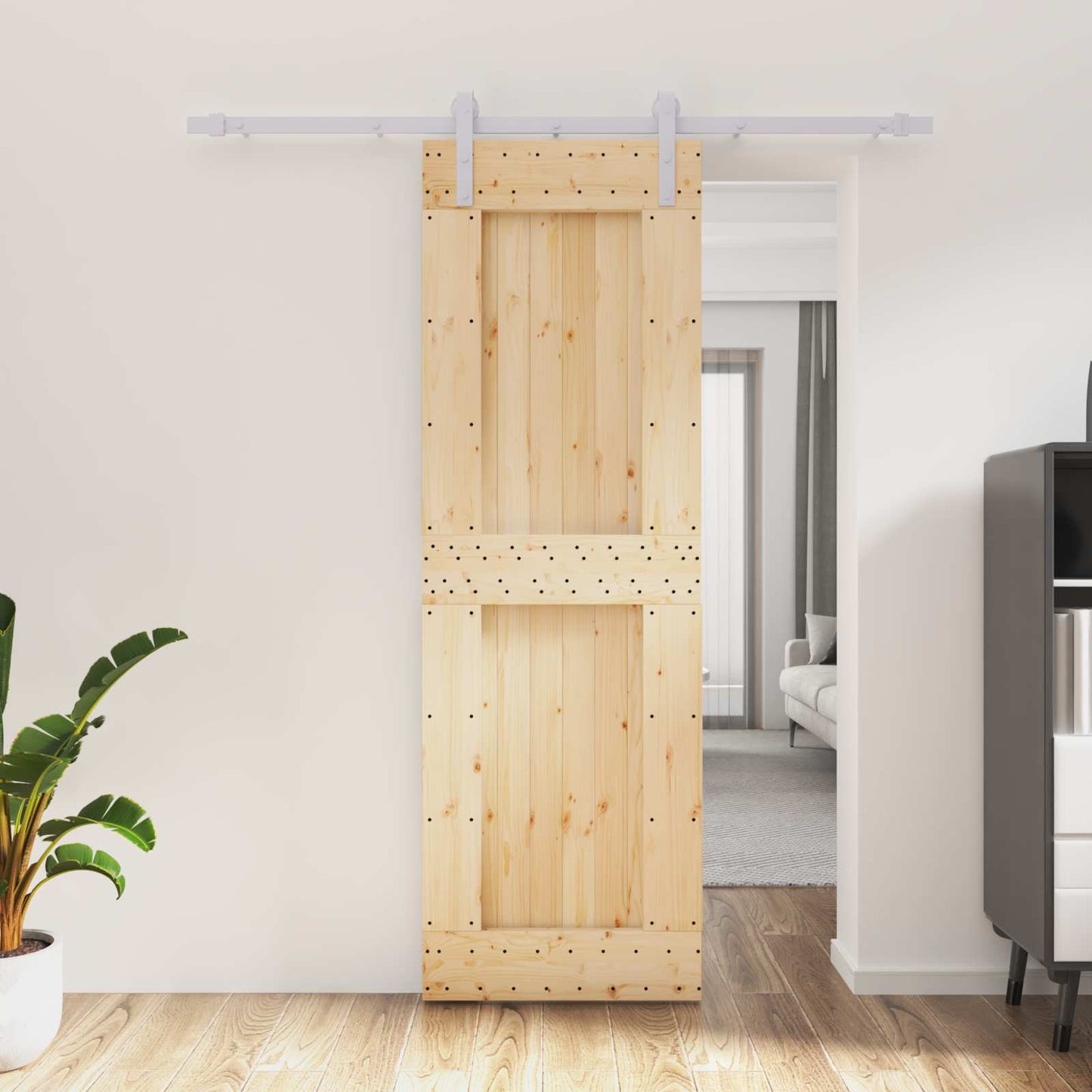 Skyvedør Naturlig og Hvit 70 x 210 cm Massiv Furu Tre