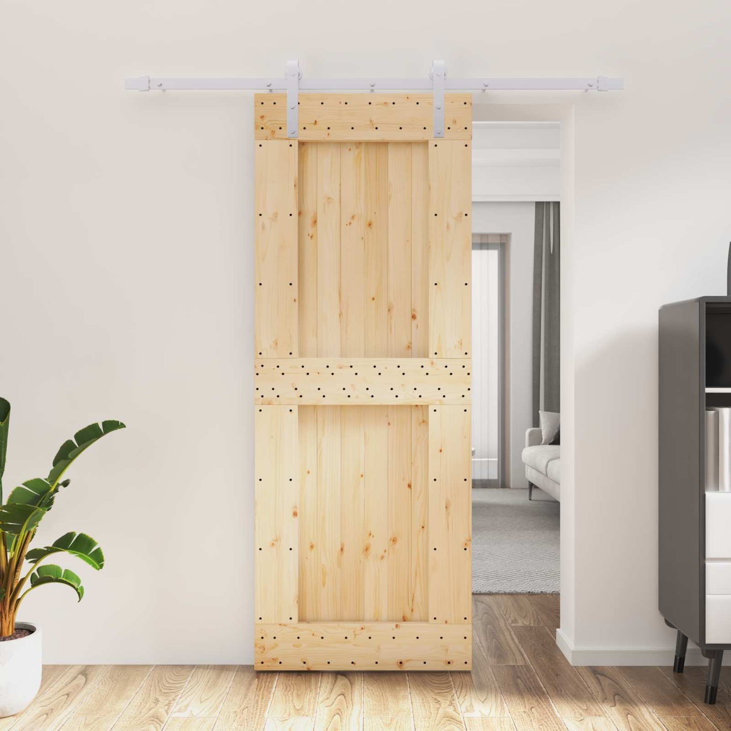 Skyvedør Naturlig og Hvit 80 x 210 cm Massiv Furu Tre