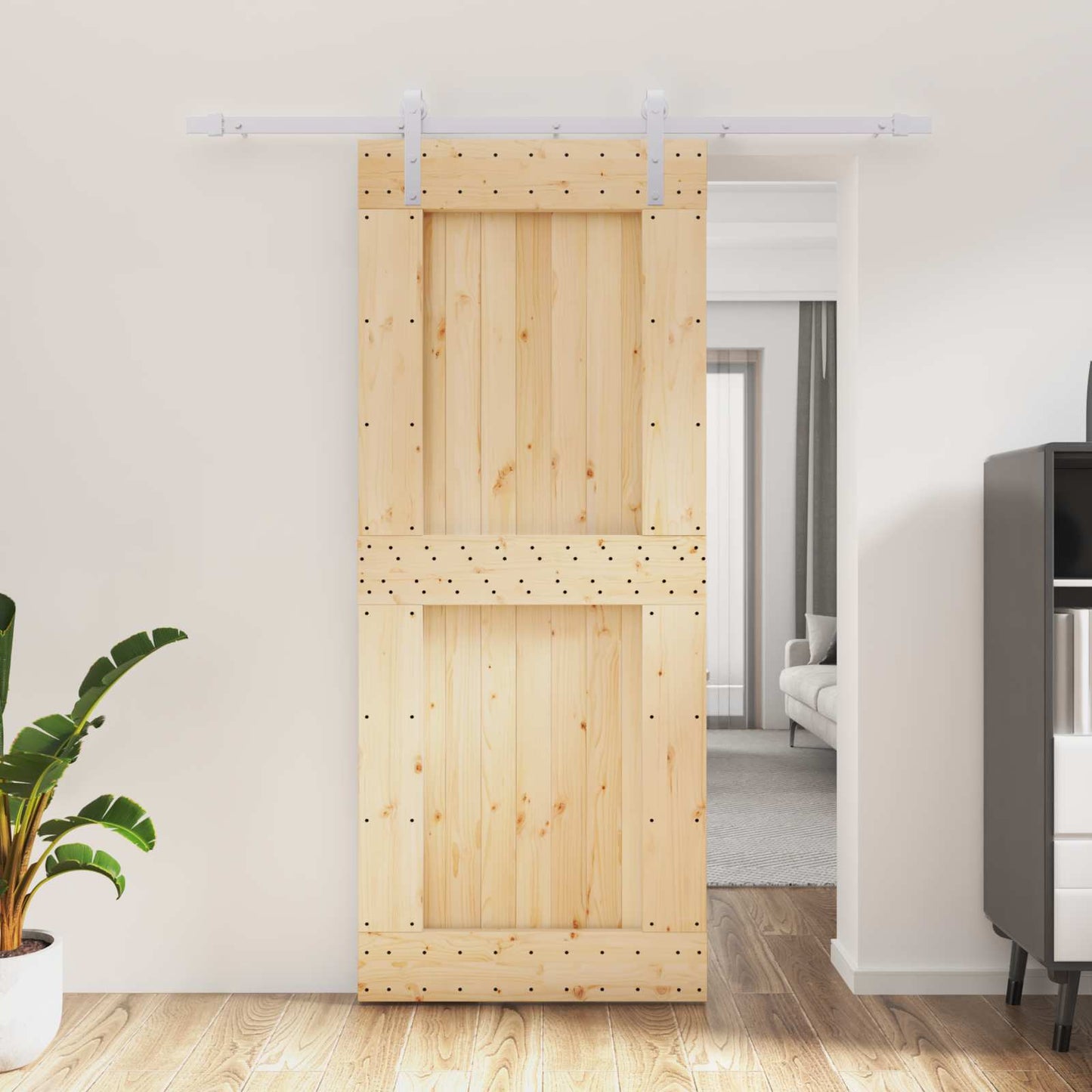 Skyvedør Naturlig og Hvit 85 x 210 cm Massiv Furu Tre