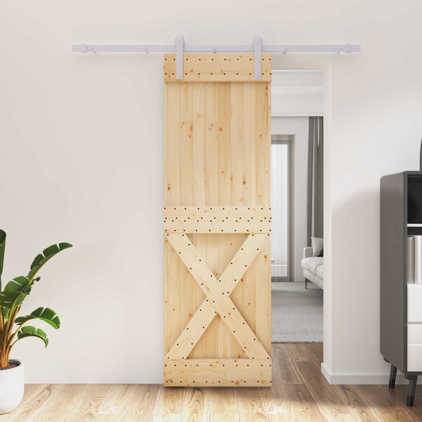 Skyvedør Naturlig og Hvit 70 x 210 cm Massiv Furu Tre