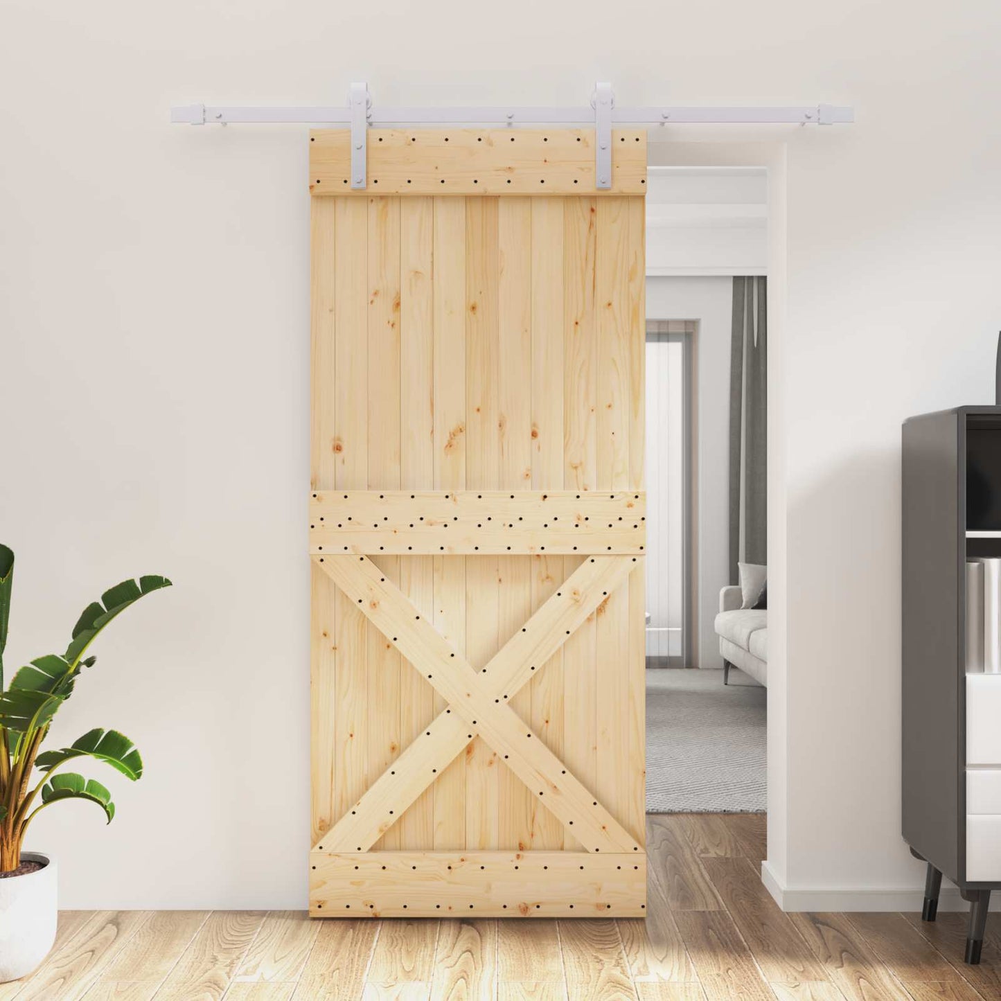 Skyvedør Naturlig og Hvit 90 x 210 cm Massiv Furu Tre