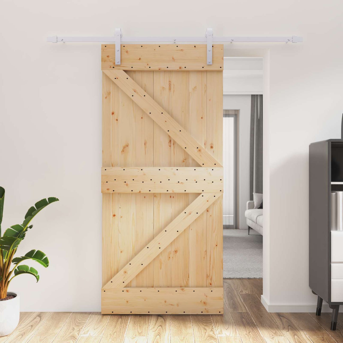 Skyvedør Naturlig og Hvit 95 x 210 cm Massiv Furu Tre