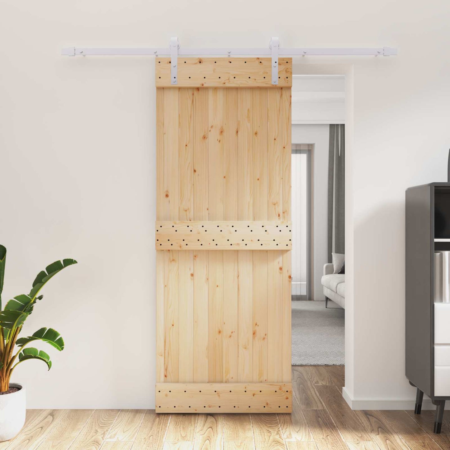 Skyvedør Naturlig og Hvit 80 x 210 cm Massiv Furu Tre