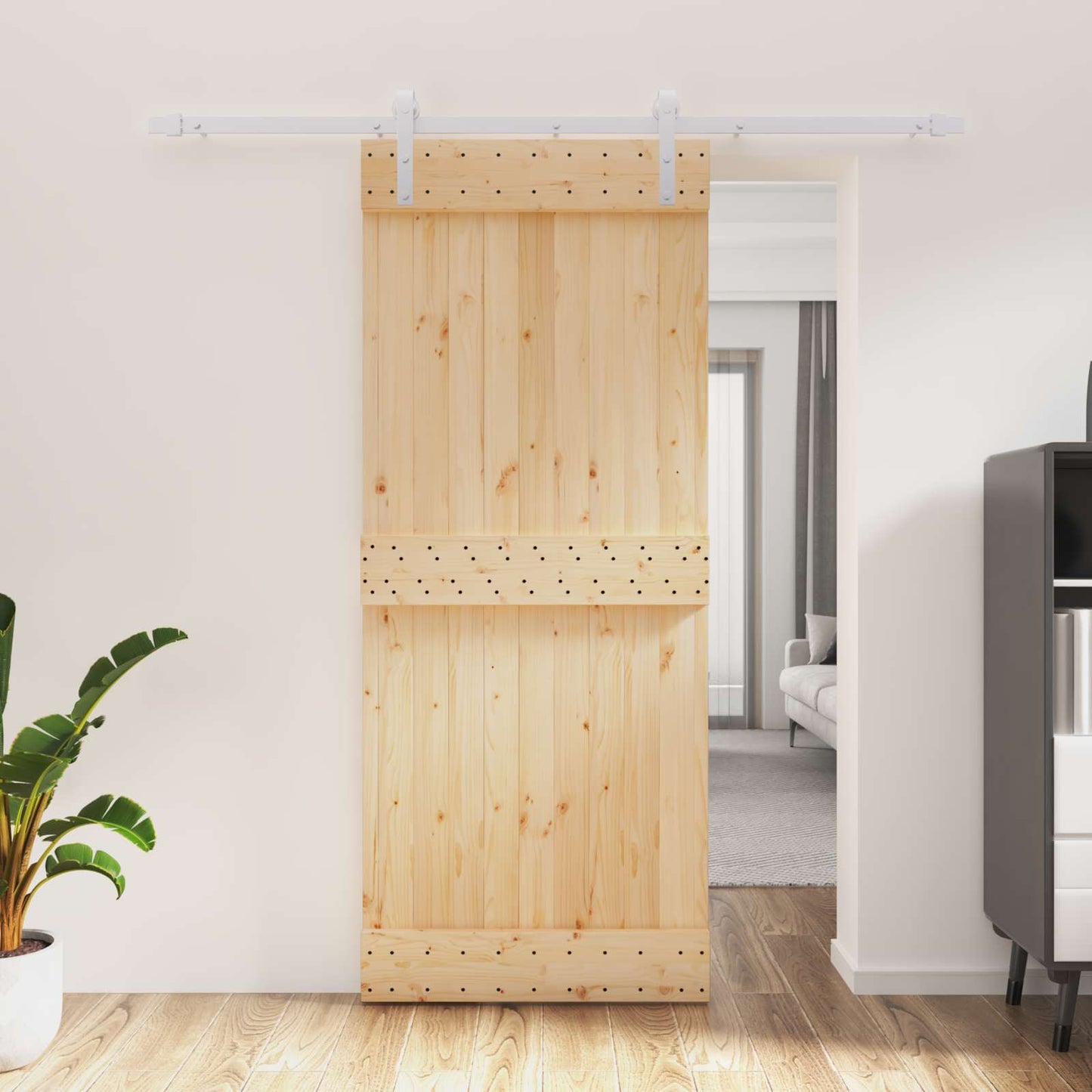 Skyvedør Naturlig og Hvit 85 x 210 cm Massiv Furu Tre
