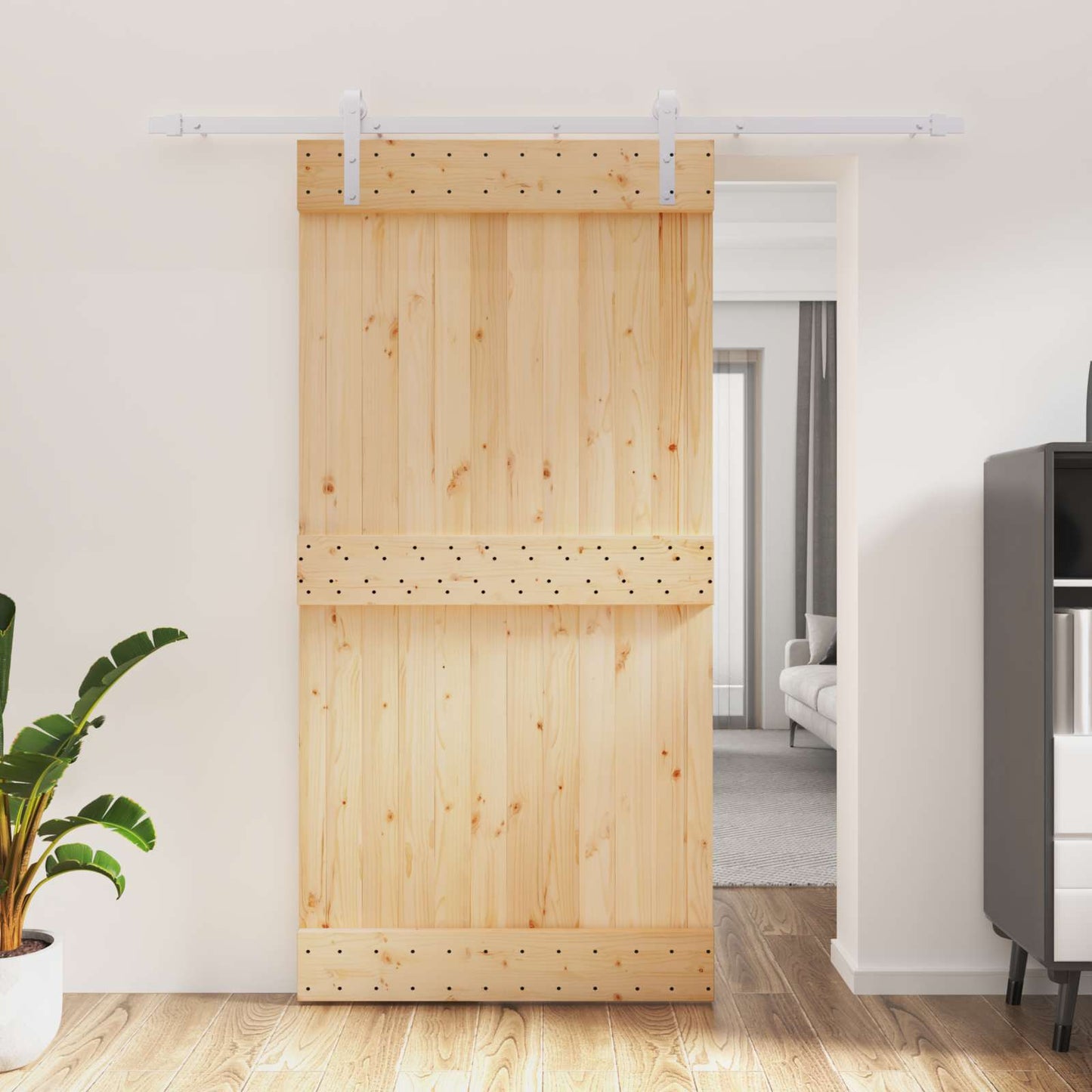 Skyvedør Naturlig og Hvit 100 x 210 cm Massiv Furu Tre