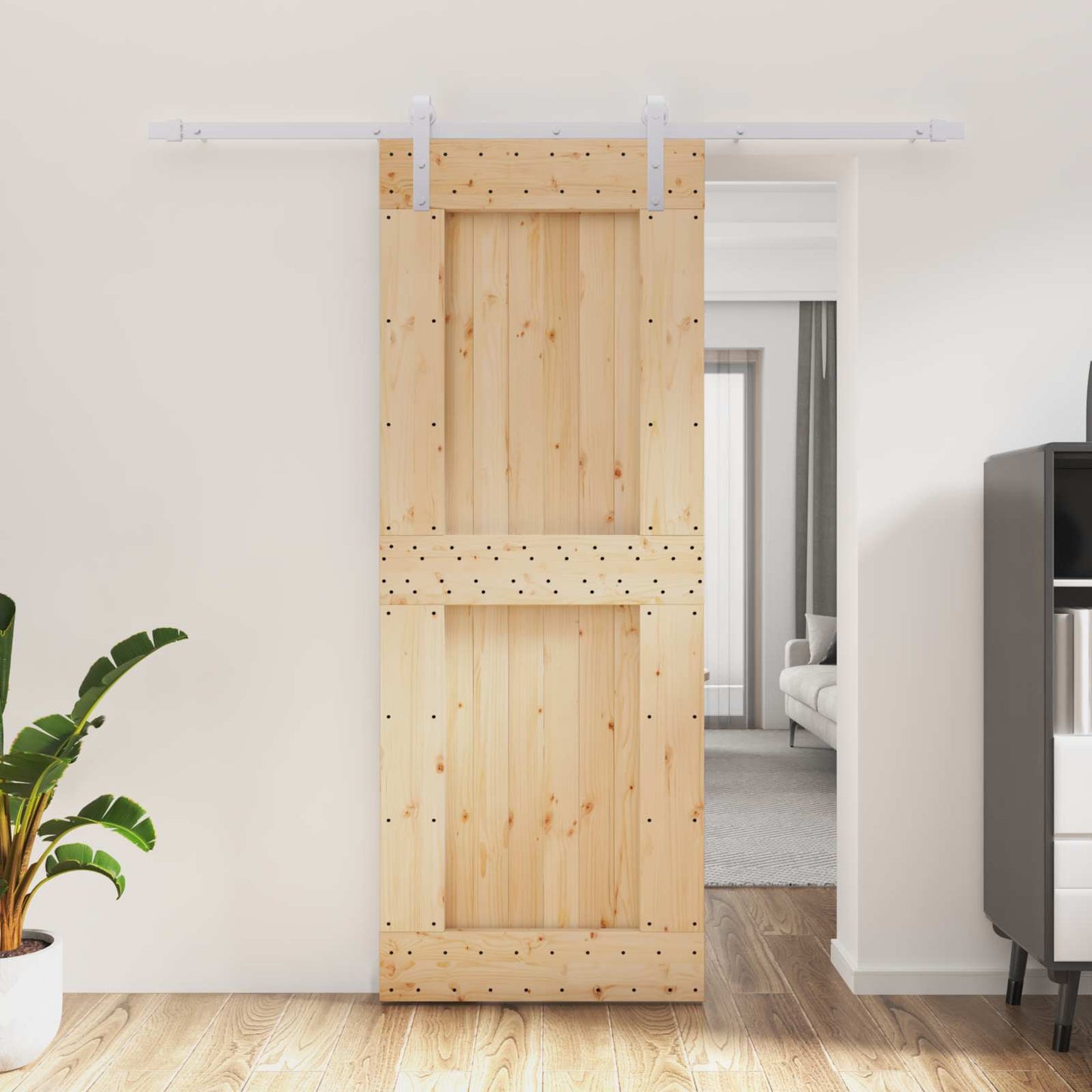 Skyvedør Naturlig og Hvit 80 x 210 cm Massiv Furu Tre