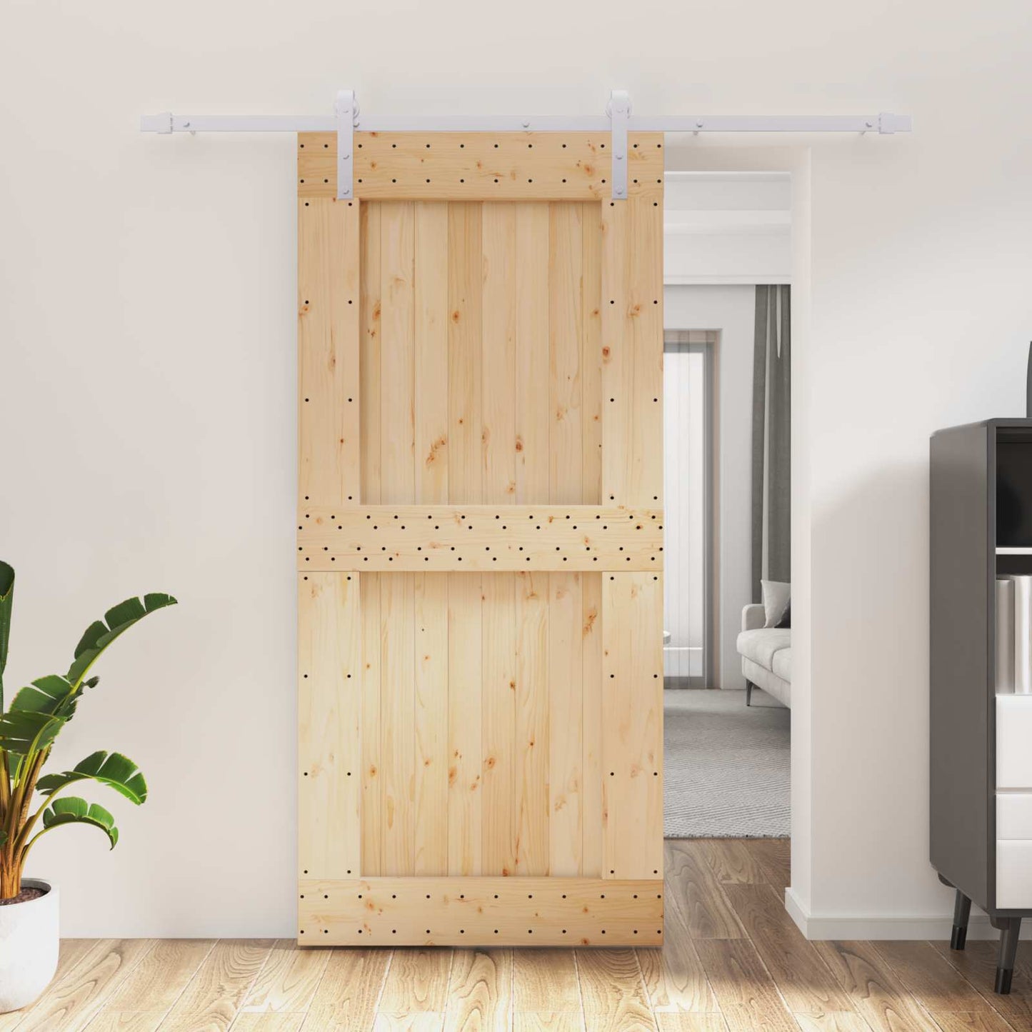 Skyvedør Naturlig og Hvit 95 x 210 cm Massiv Furu Tre