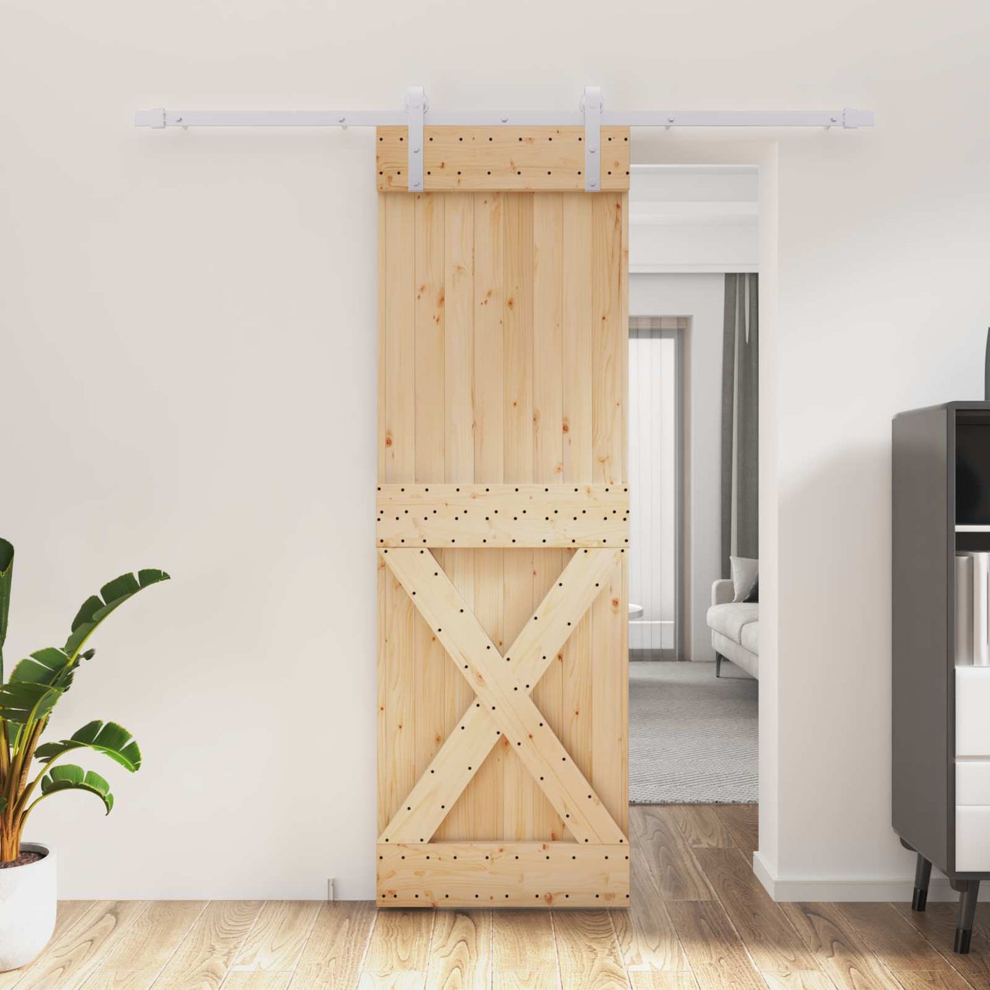 Skyvedør Naturlig og Hvit 70 x 210 cm Massiv Furu Tre