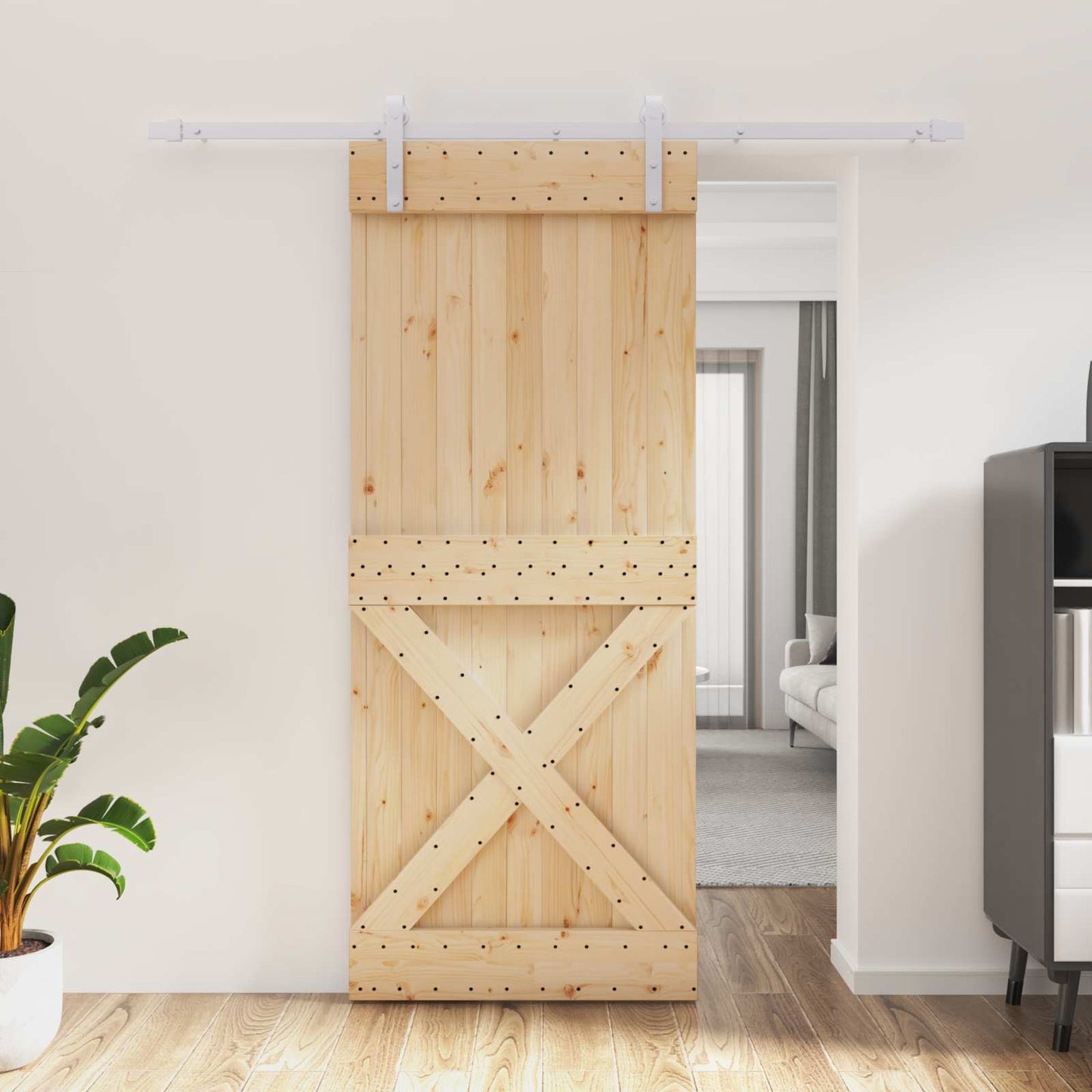 Skyvedør Naturlig og Hvit 85 x 210 cm Massiv Furu Tre