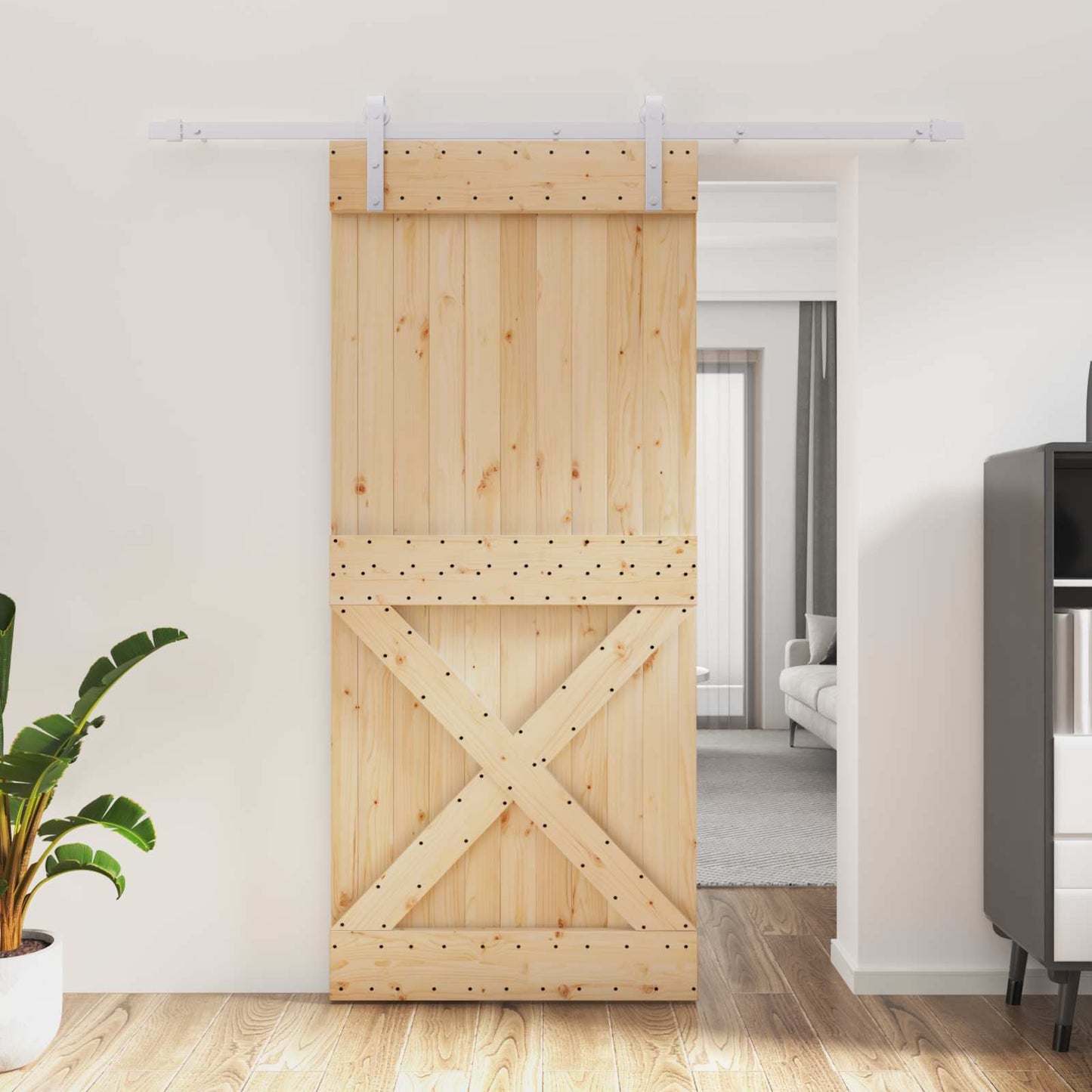 Skyvedør Naturlig og Hvit 90 x 210 cm Massiv Furu Tre