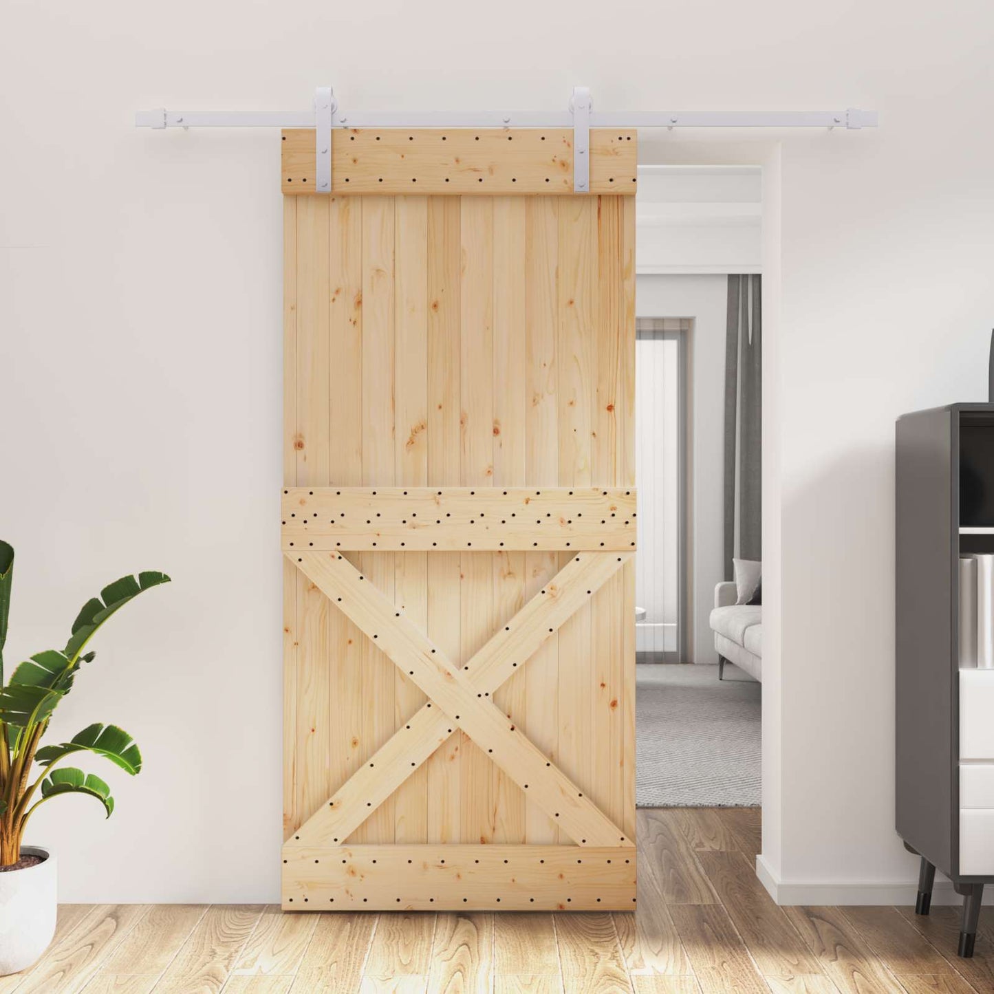 Skyvedør Naturlig og Hvit 95 x 210 cm Massiv Furu Tre