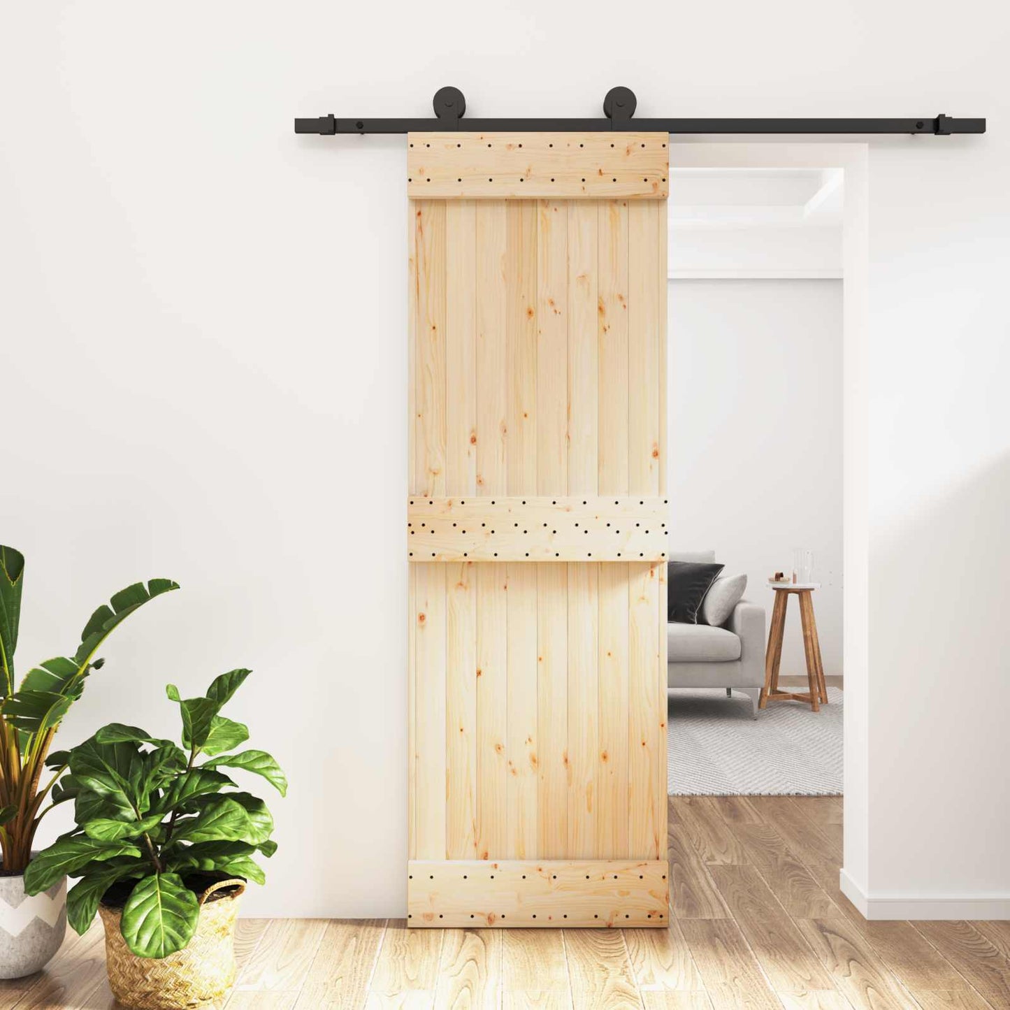 Skyvedør Naturlig og svart 70 x 210 cm Massiv Furu Tre