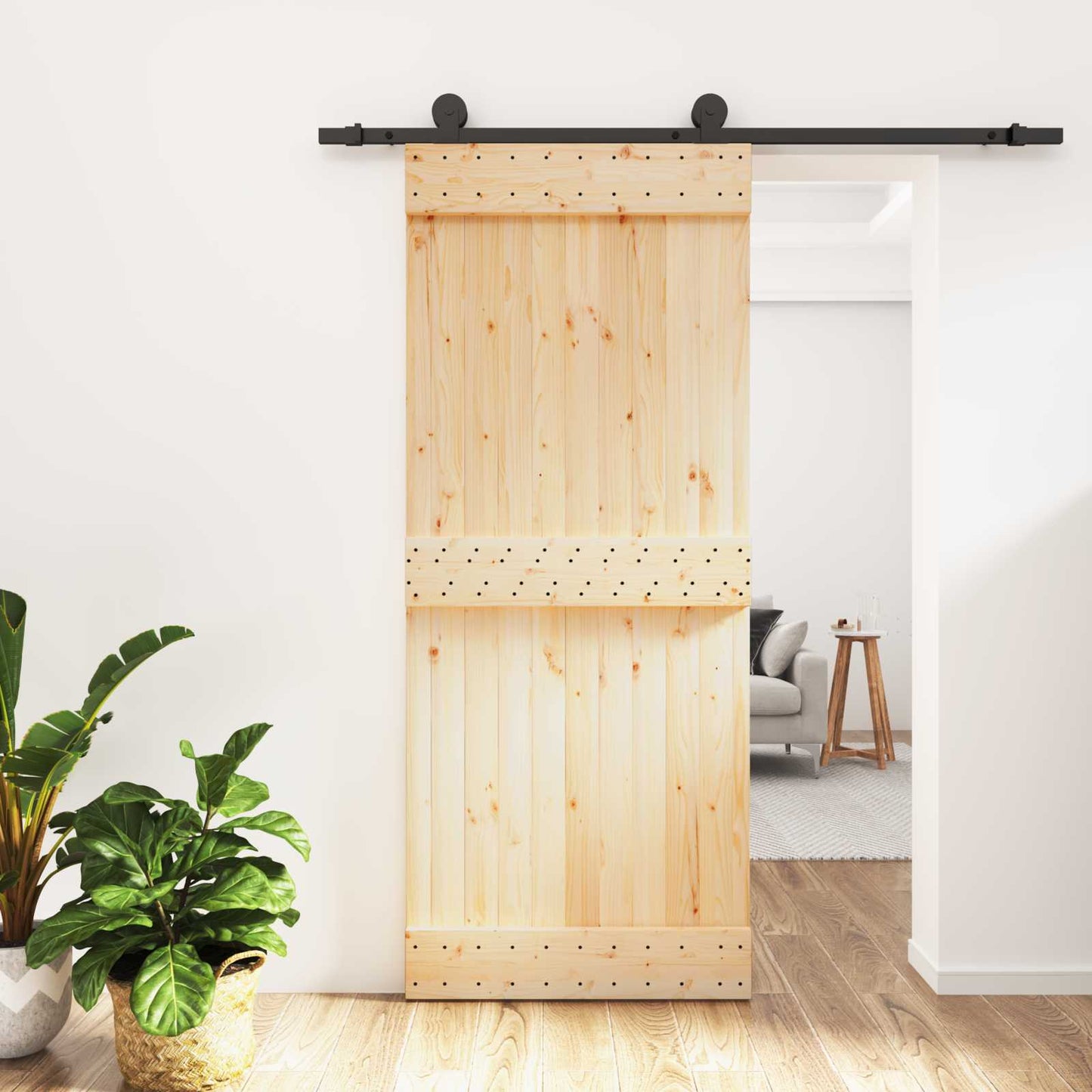 Skyvedør Naturlig og svart 85 x 210 cm Massiv Furu Tre