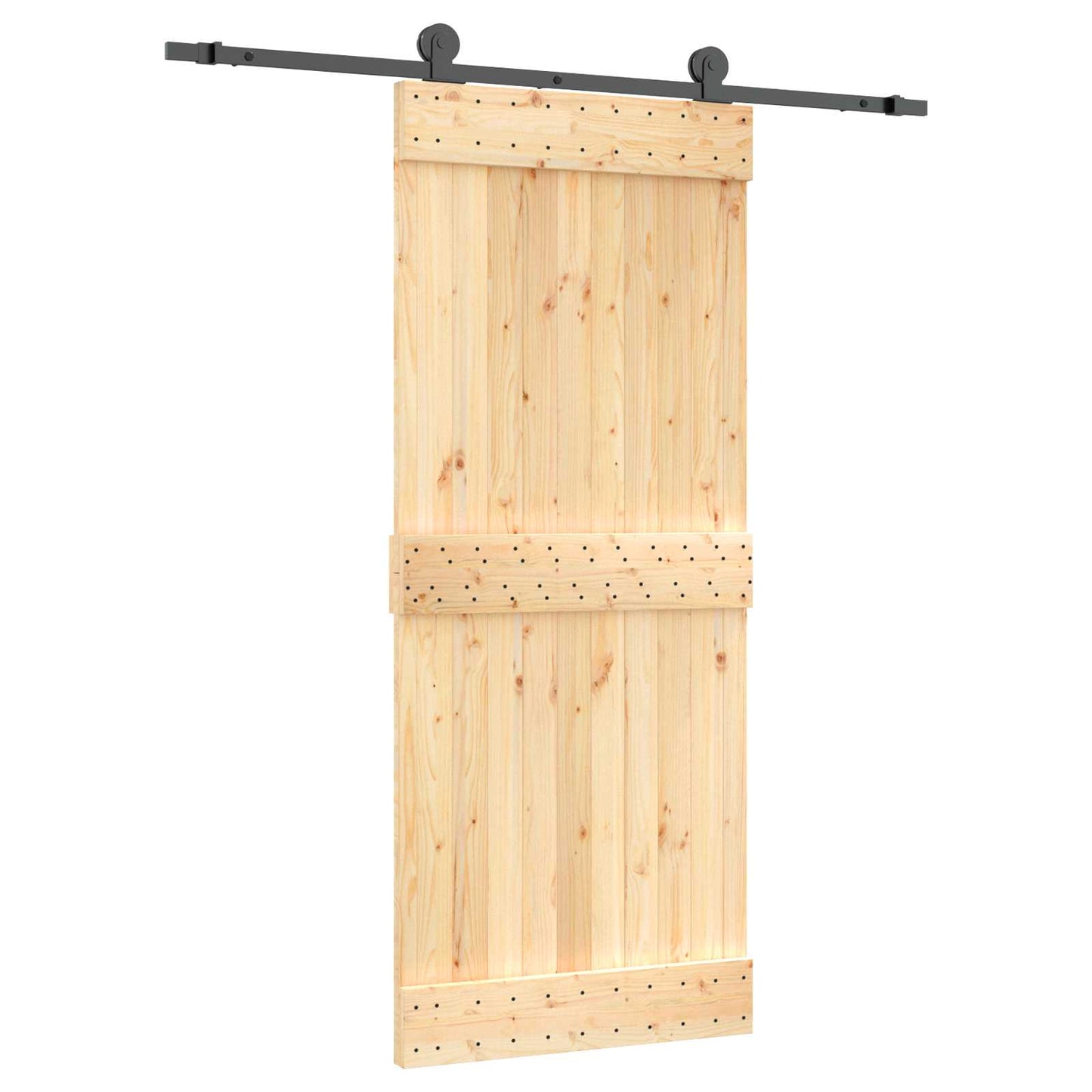 Skyvedør Naturlig og svart 85 x 210 cm Massiv Furu Tre