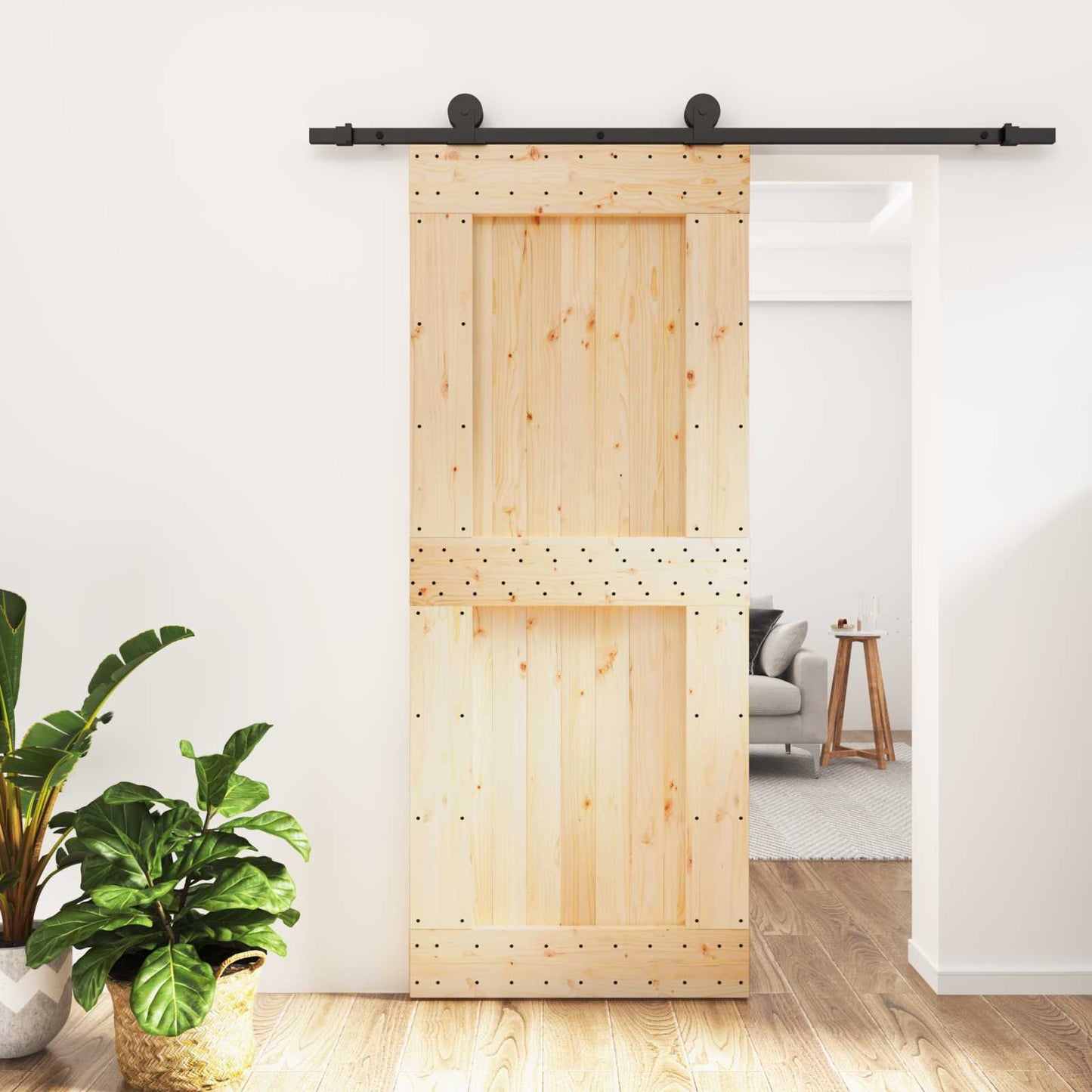 Skyvedør Naturlig og svart 85 x 210 cm Massiv Furu Tre