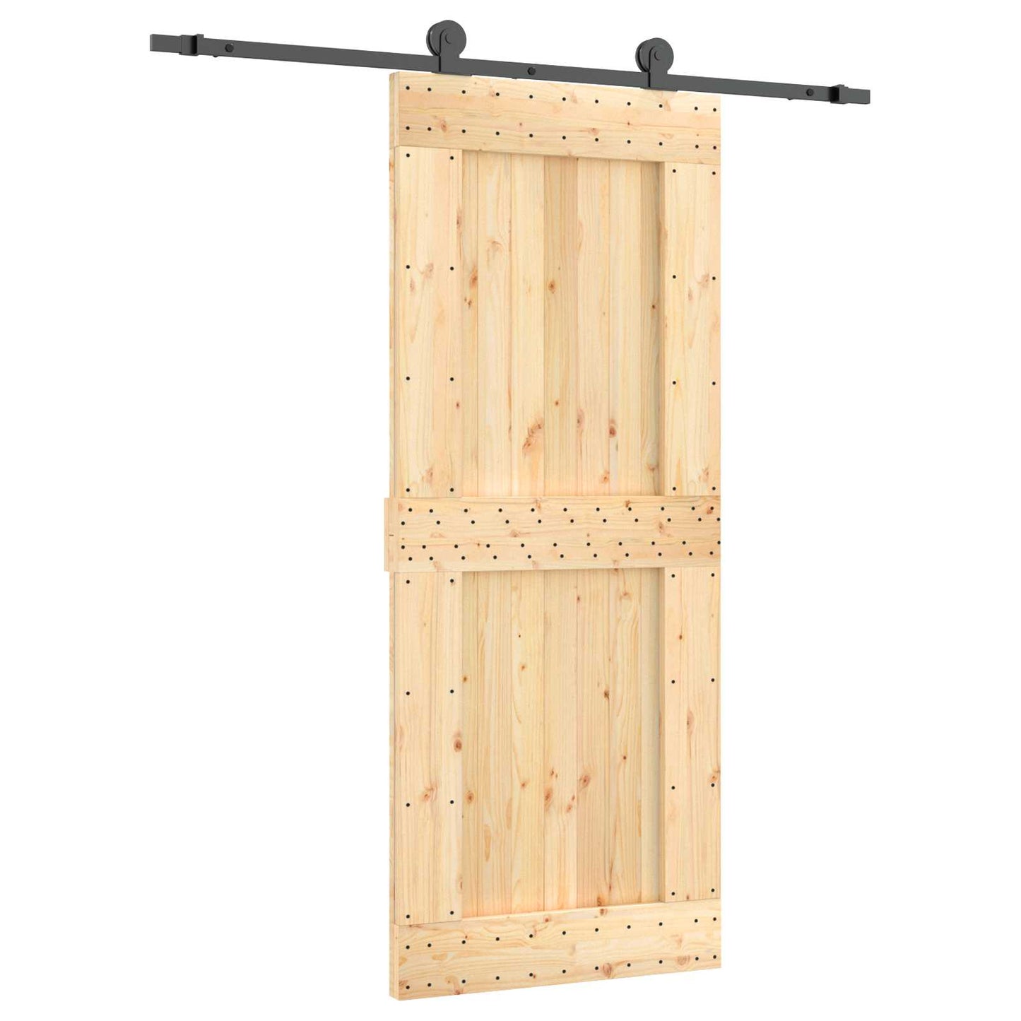 Skyvedør Naturlig og svart 85 x 210 cm Massiv Furu Tre