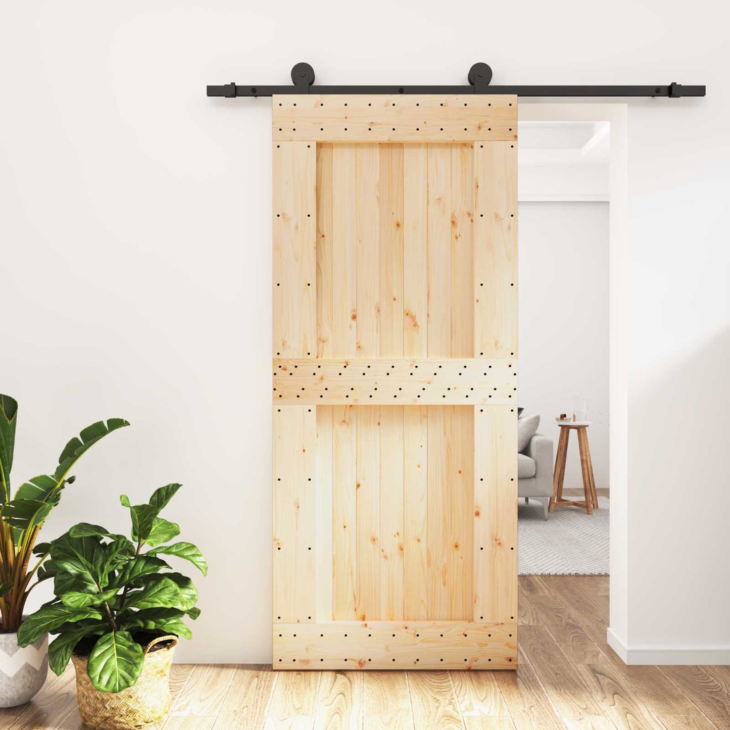 Skyvedør Naturlig og svart 90 x 210 cm Massiv Furu Tre