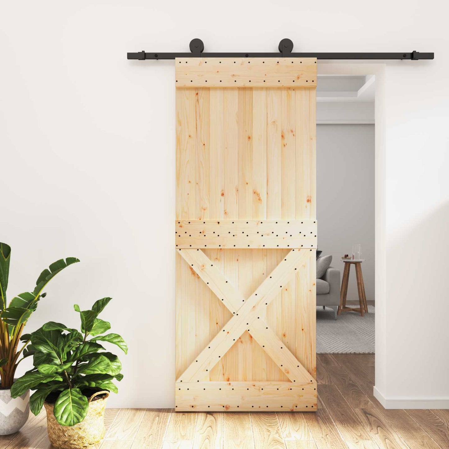 Skyvedør Naturlig og svart 85 x 210 cm Massiv Furu Tre
