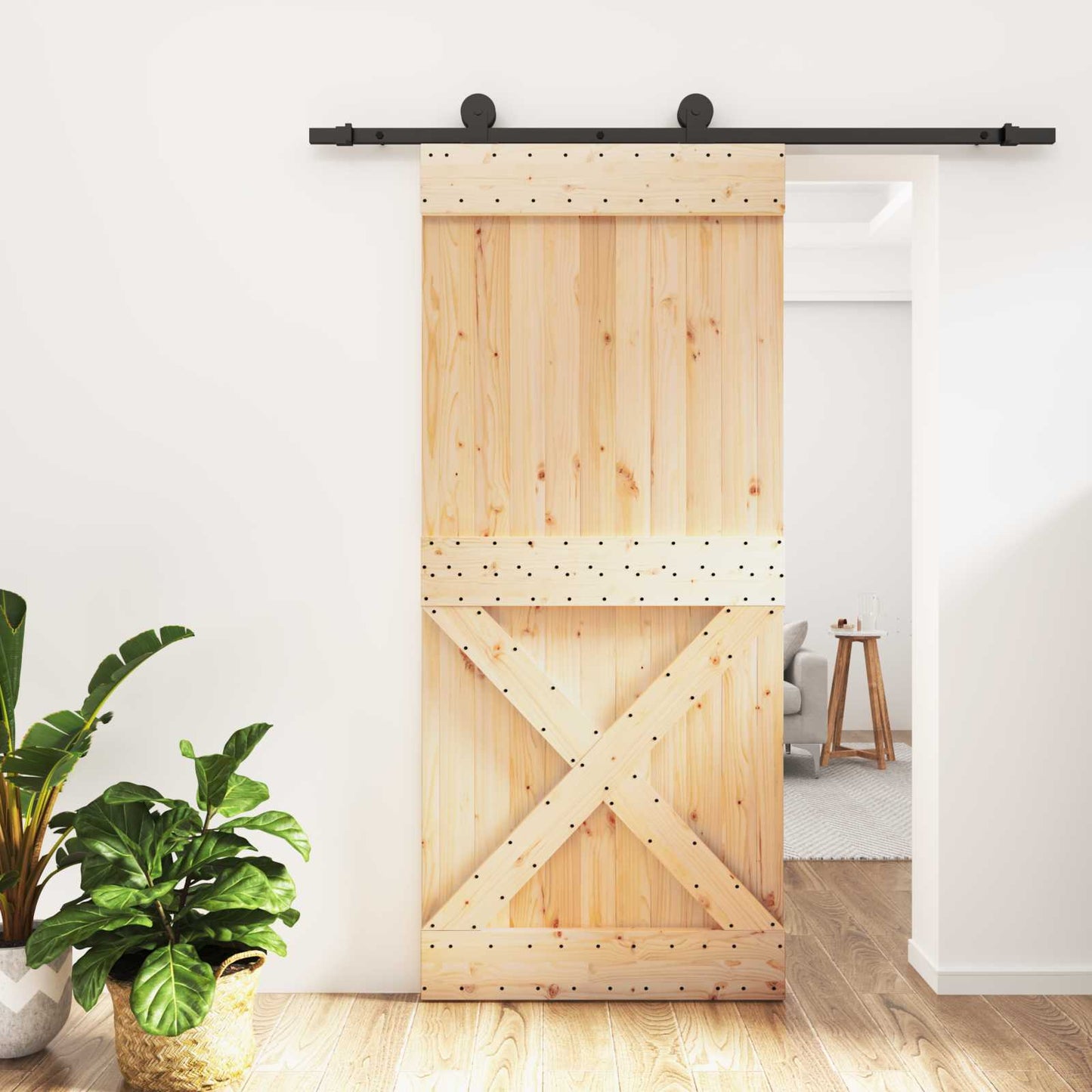 Skyvedør Naturlig og svart 90 x 210 cm Massiv Furu Tre