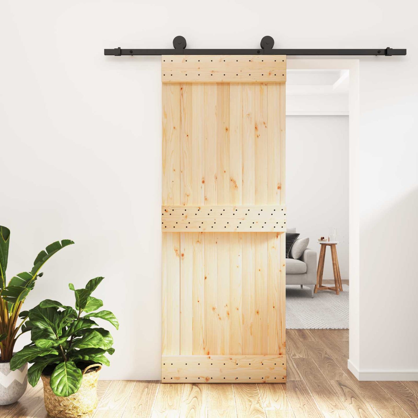Skyvedør Naturlig og svart 80 x 210 cm Massiv Furu Tre