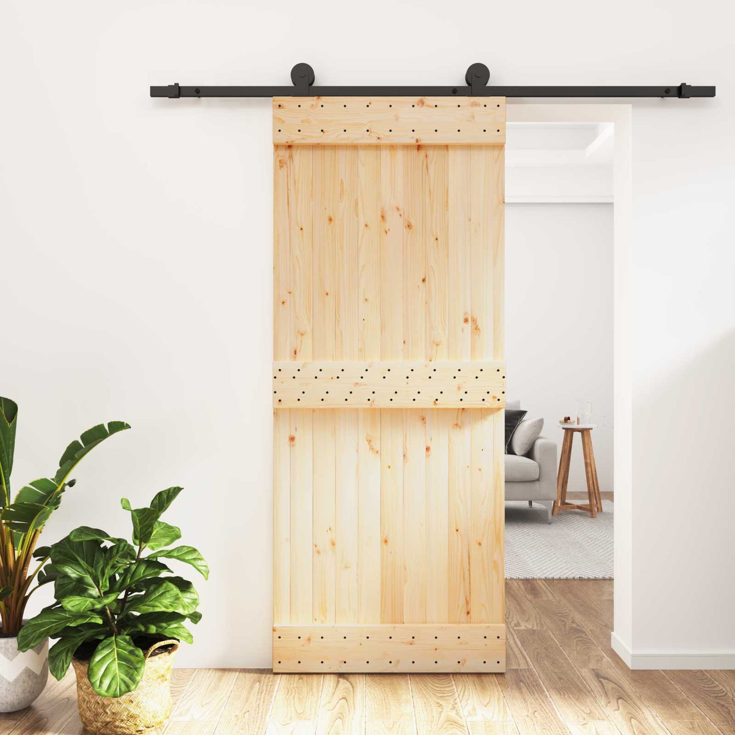 Skyvedør Naturlig og svart 85 x 210 cm Massiv Furu Tre