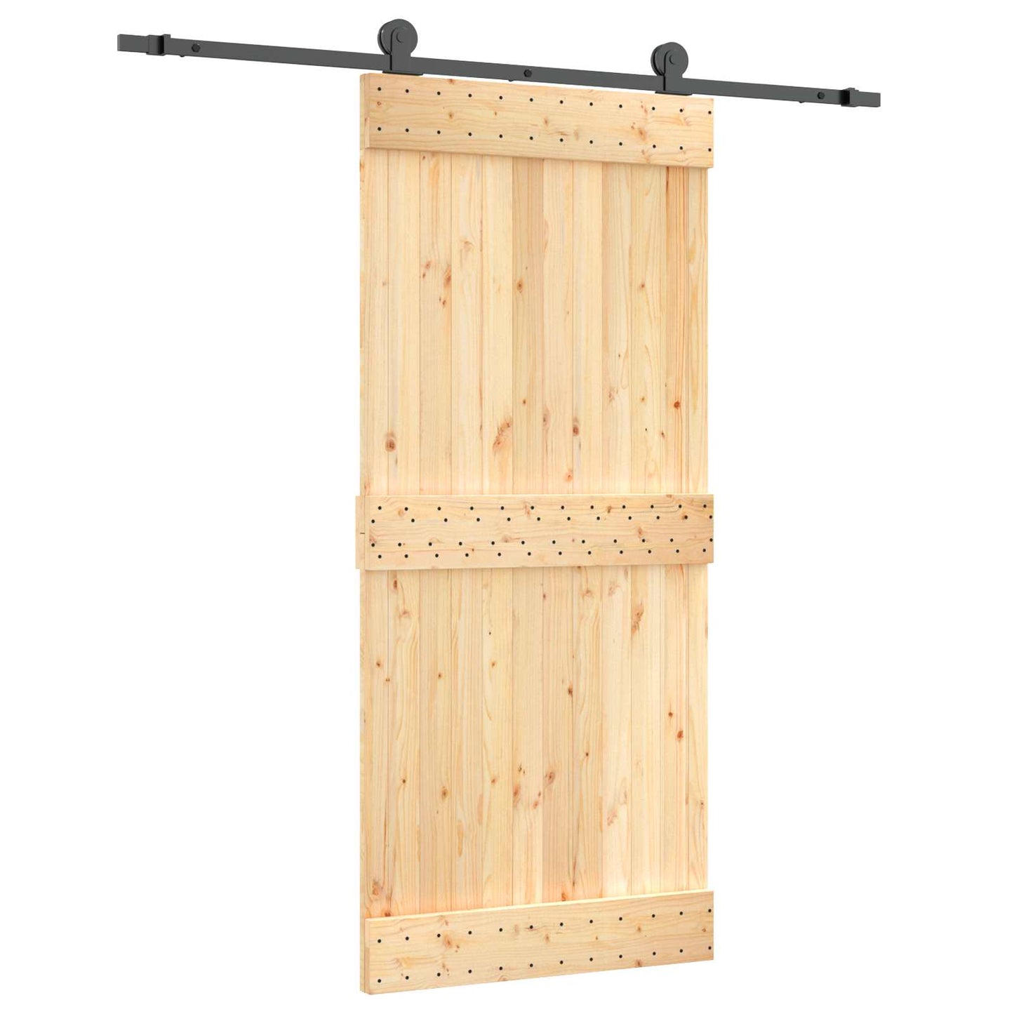 Skyvedør Naturlig og svart 90 x 210 cm Massiv Furu Tre