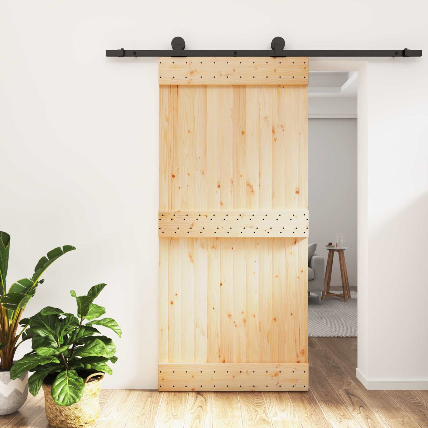 Skyvedør Naturlig og svart 95 x 210 cm Massiv Furu Tre
