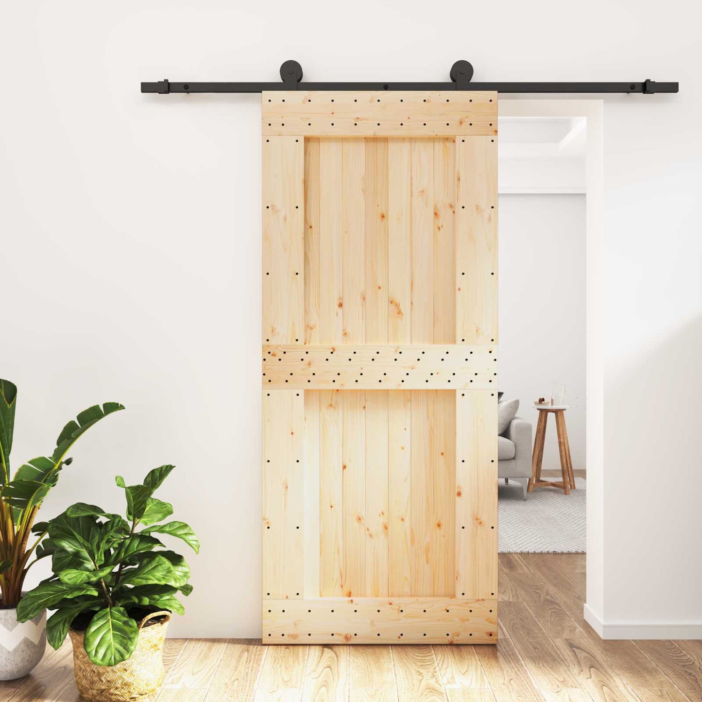 Skyvedør Naturlig og svart 90 x 210 cm Massiv Furu Tre