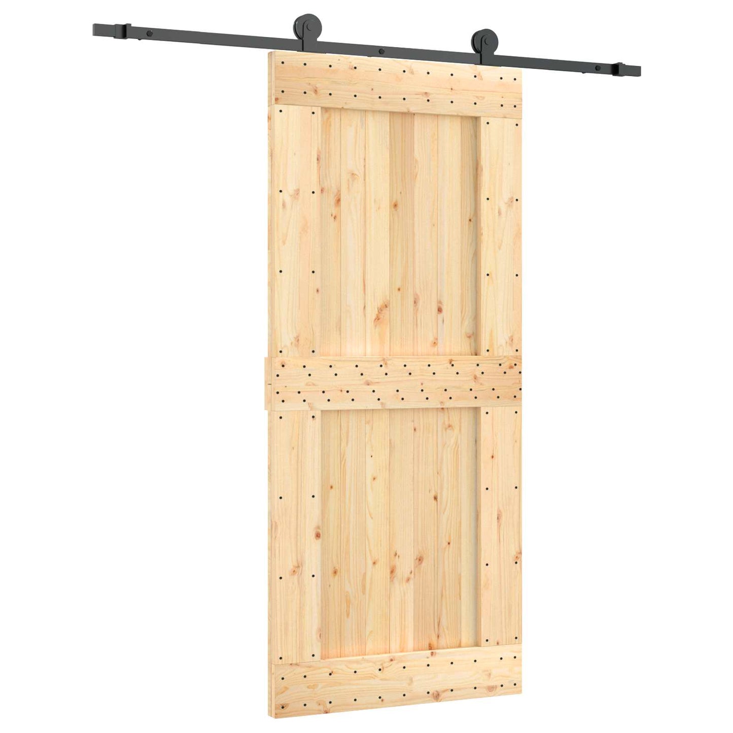 Skyvedør Naturlig og svart 90 x 210 cm Massiv Furu Tre
