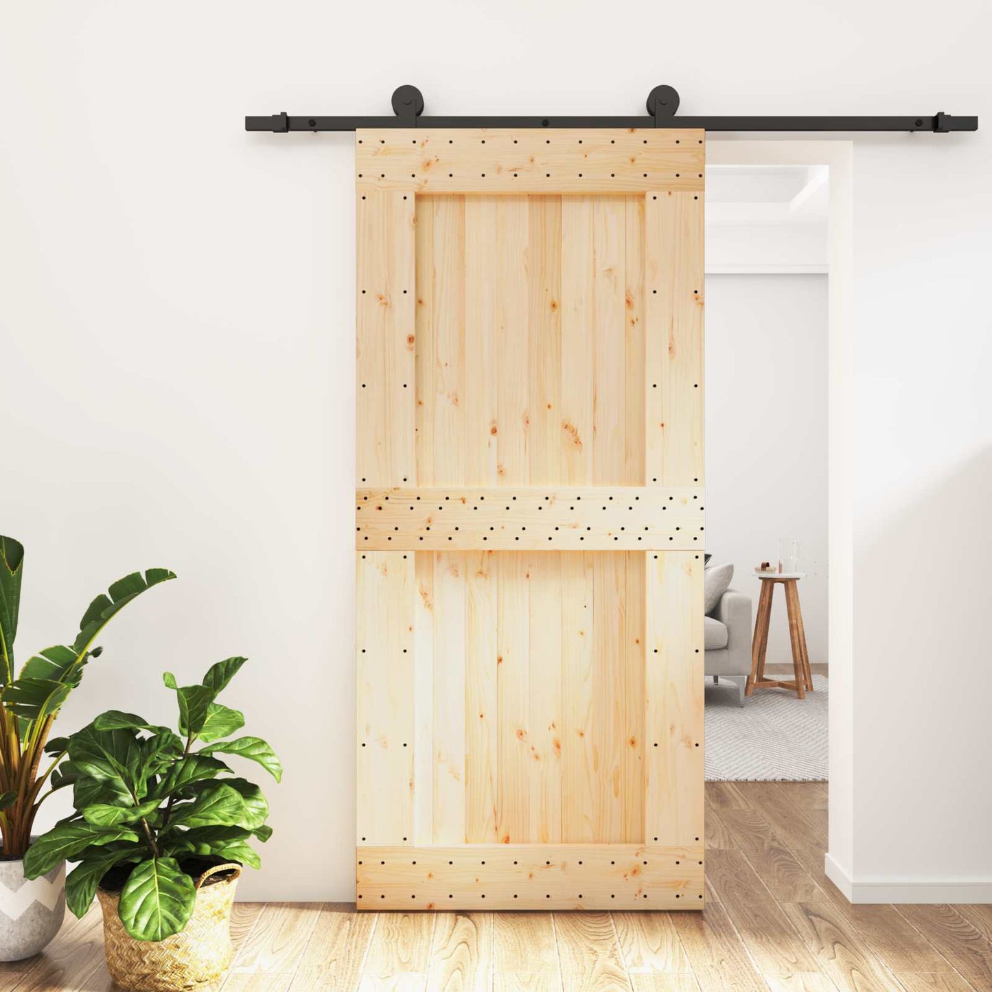 Skyvedør Naturlig og svart 95 x 210 cm Massiv Furu Tre
