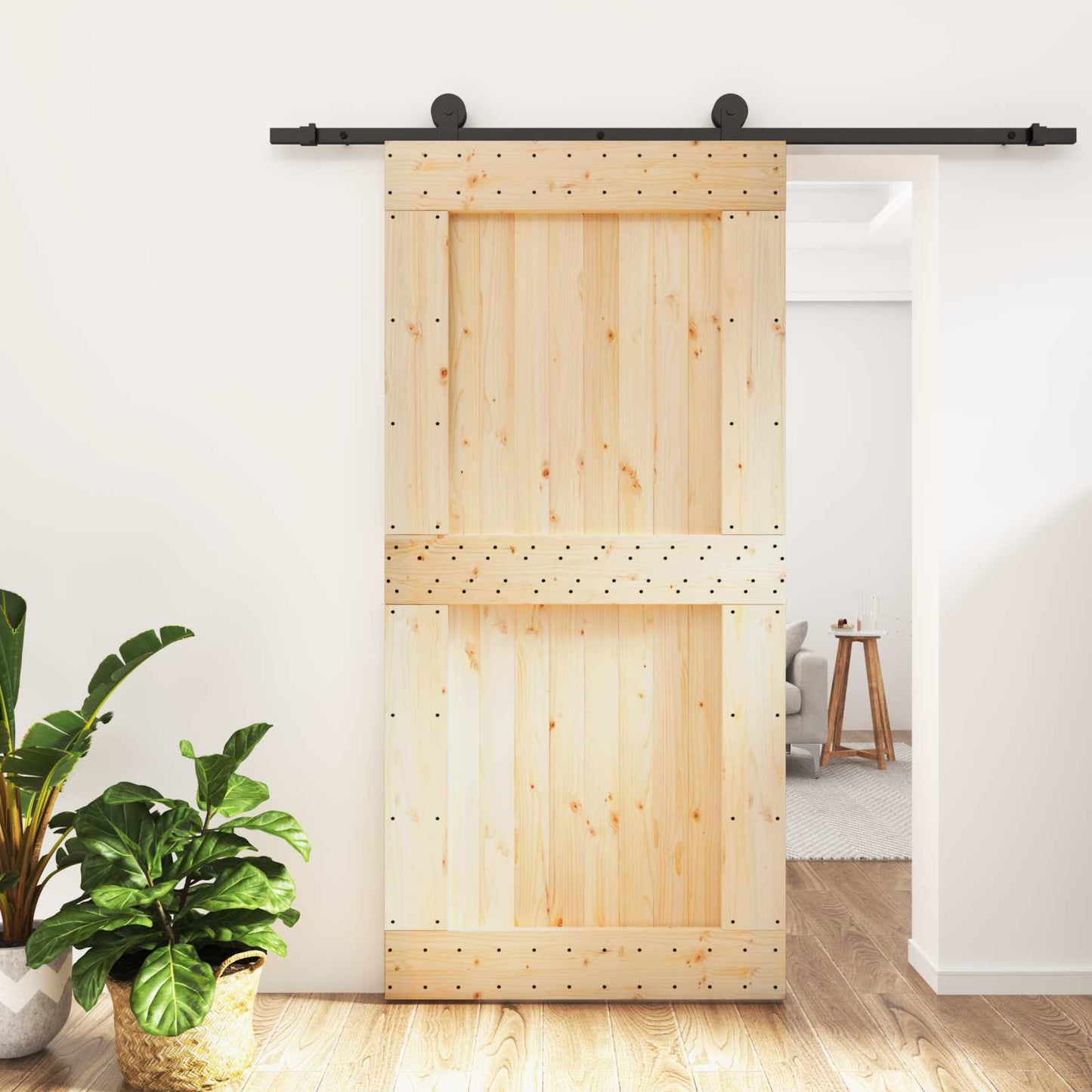 Skyvedør Naturlig og svart 100 x 210 cm Massiv Furu Tre