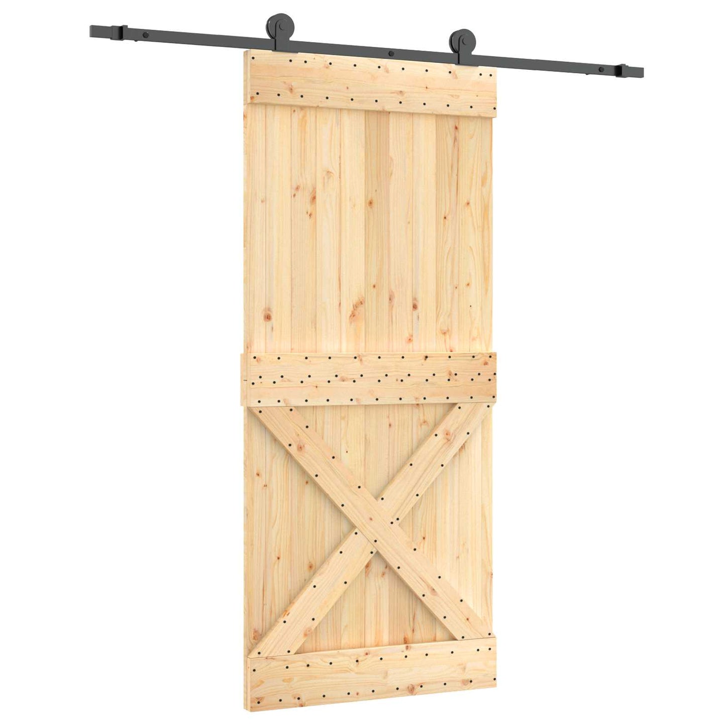 Skyvedør Naturlig og svart 90 x 210 cm Massiv Furu Tre