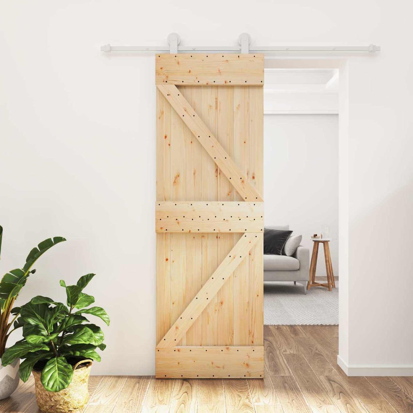 Skyvedør Naturlig og Hvit 70 x 210 cm Massiv Furu Tre