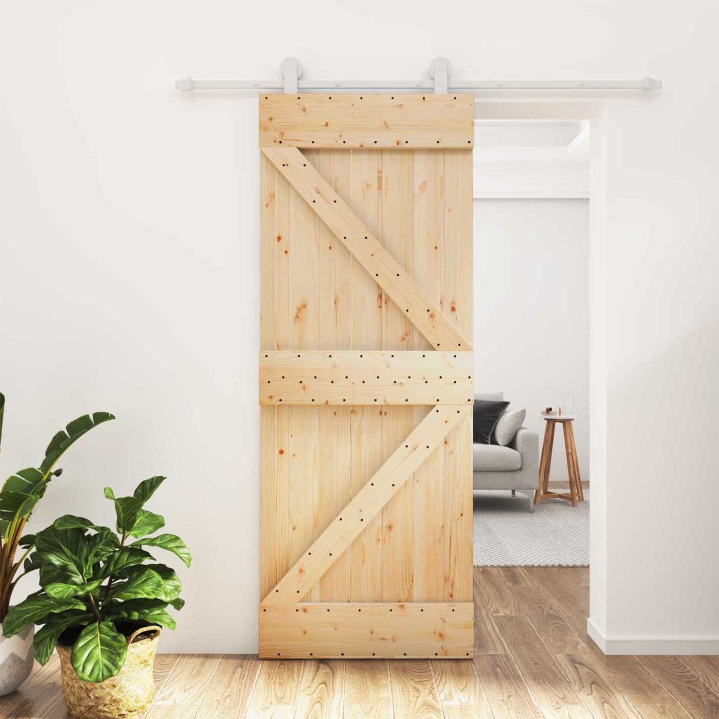 Skyvedør Naturlig og Hvit 80 x 210 cm Heltre furu
