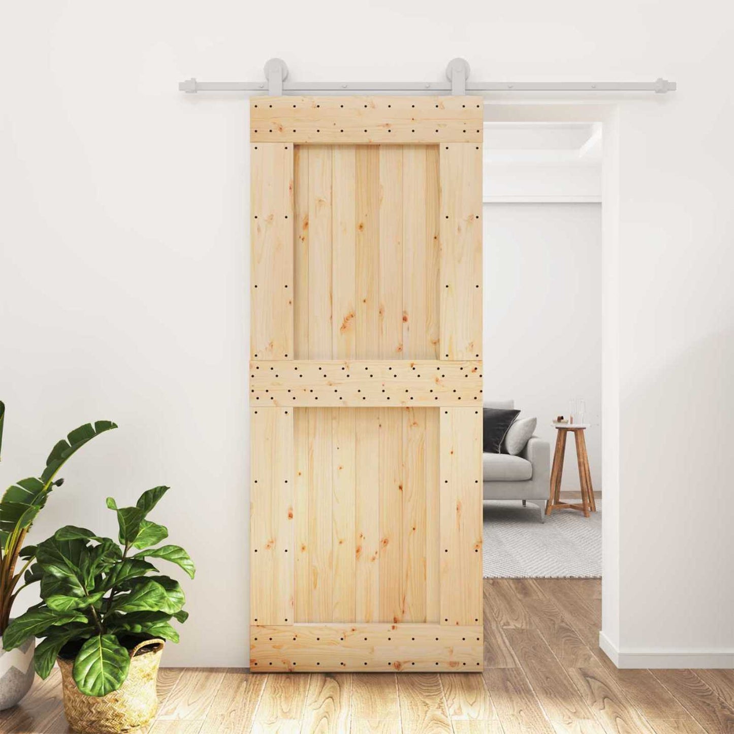 Skyvedør Naturlig og Hvit 85 x 210 cm Massiv Furu Tre