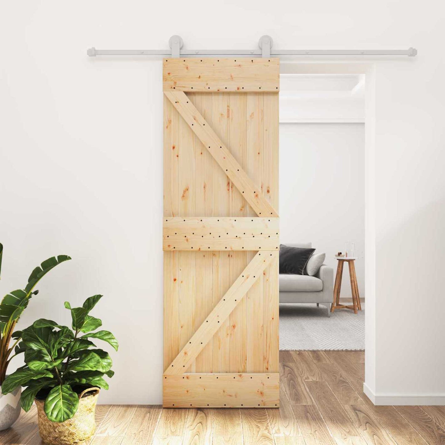 Skyvedør Naturlig og Hvit 70 x 210 cm Massiv Furu Tre
