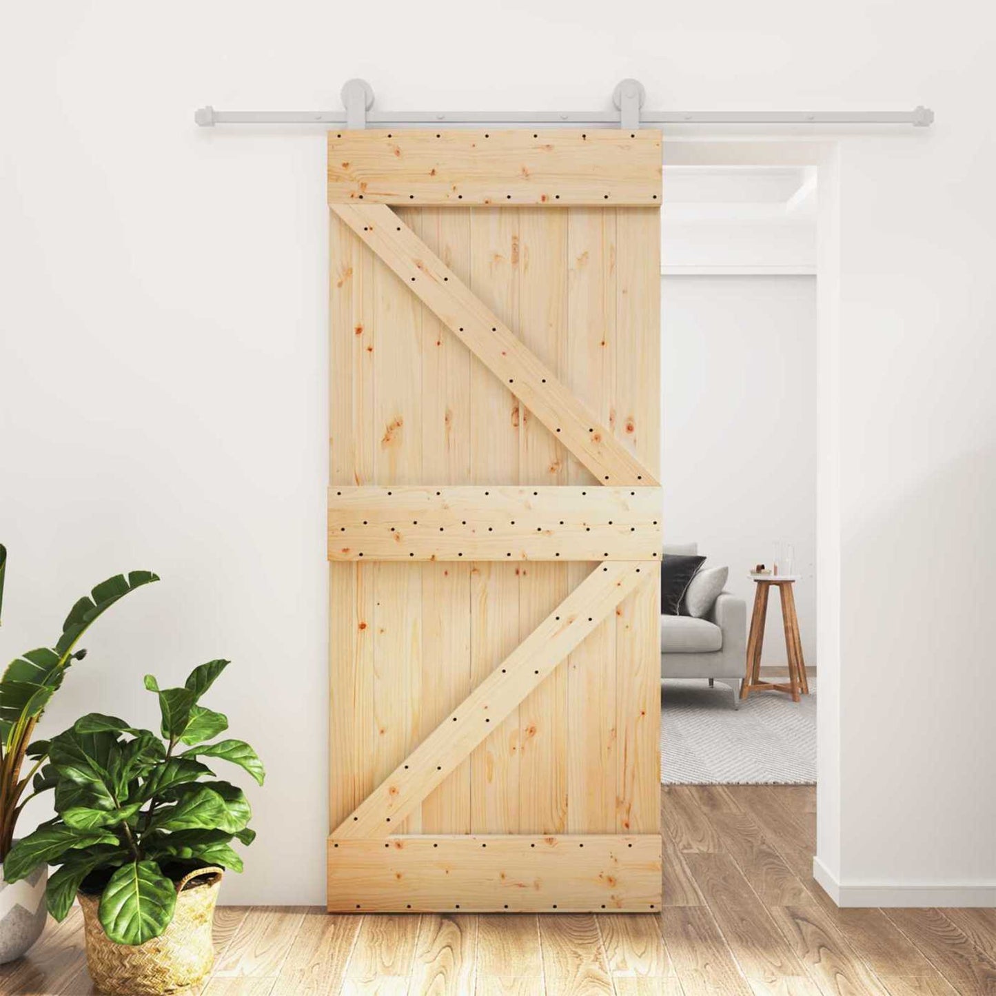 Skyvedør Naturlig og Hvit 90 x 210 cm Heltre furu