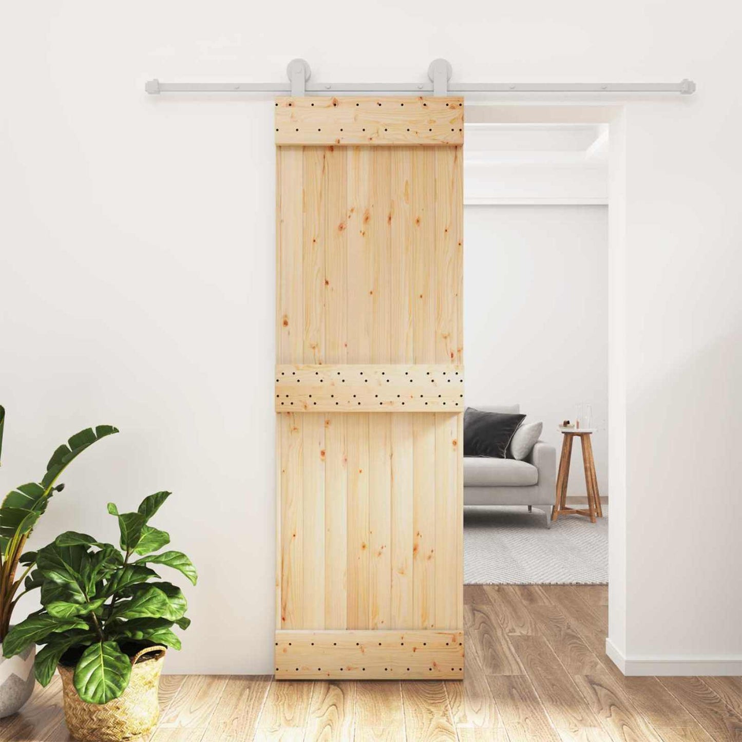Skyvedør Naturlig og Hvit 70 x 210 cm Massiv Furu Tre