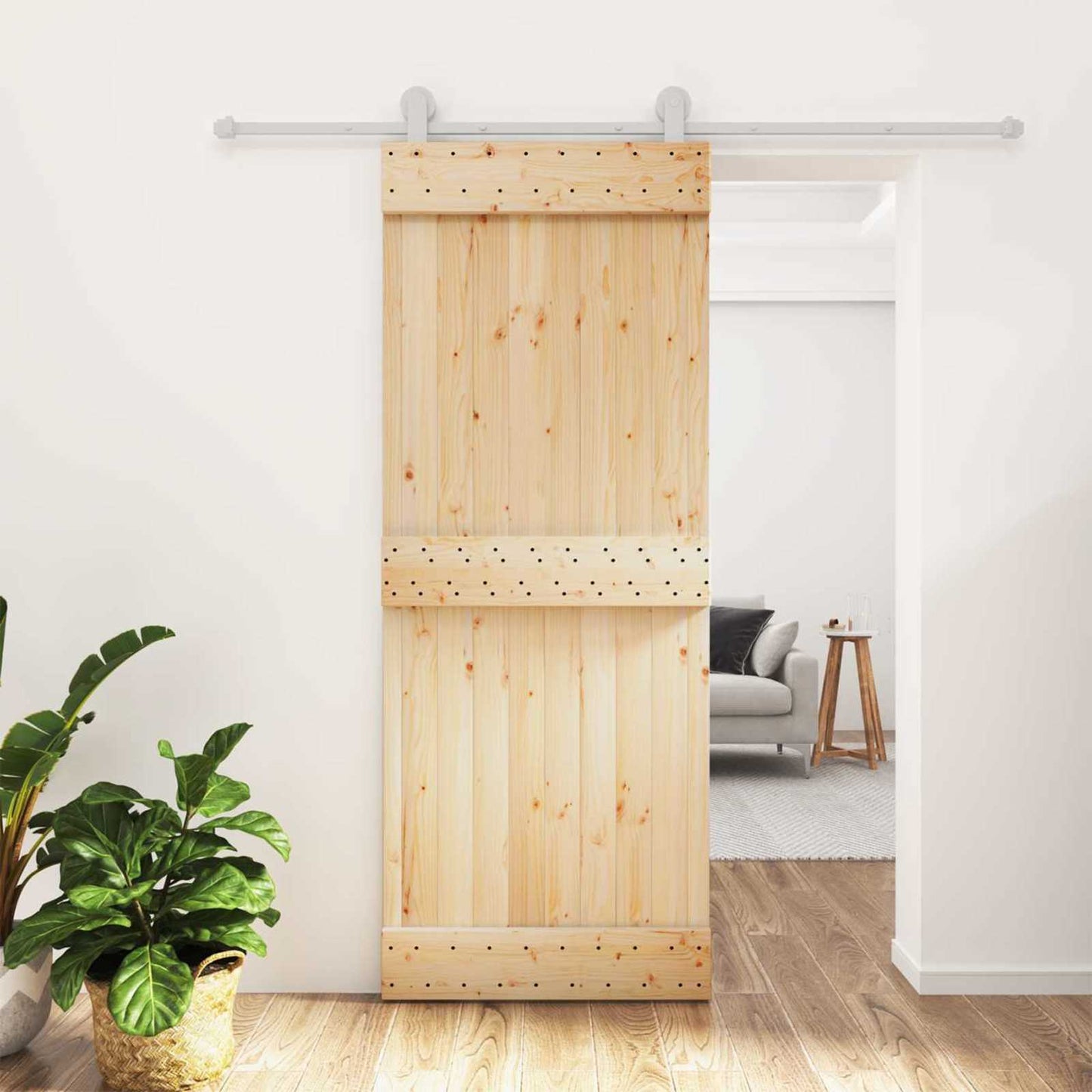 Skyvedør Naturlig og Hvit 80 x 210 cm Massiv Furu Tre