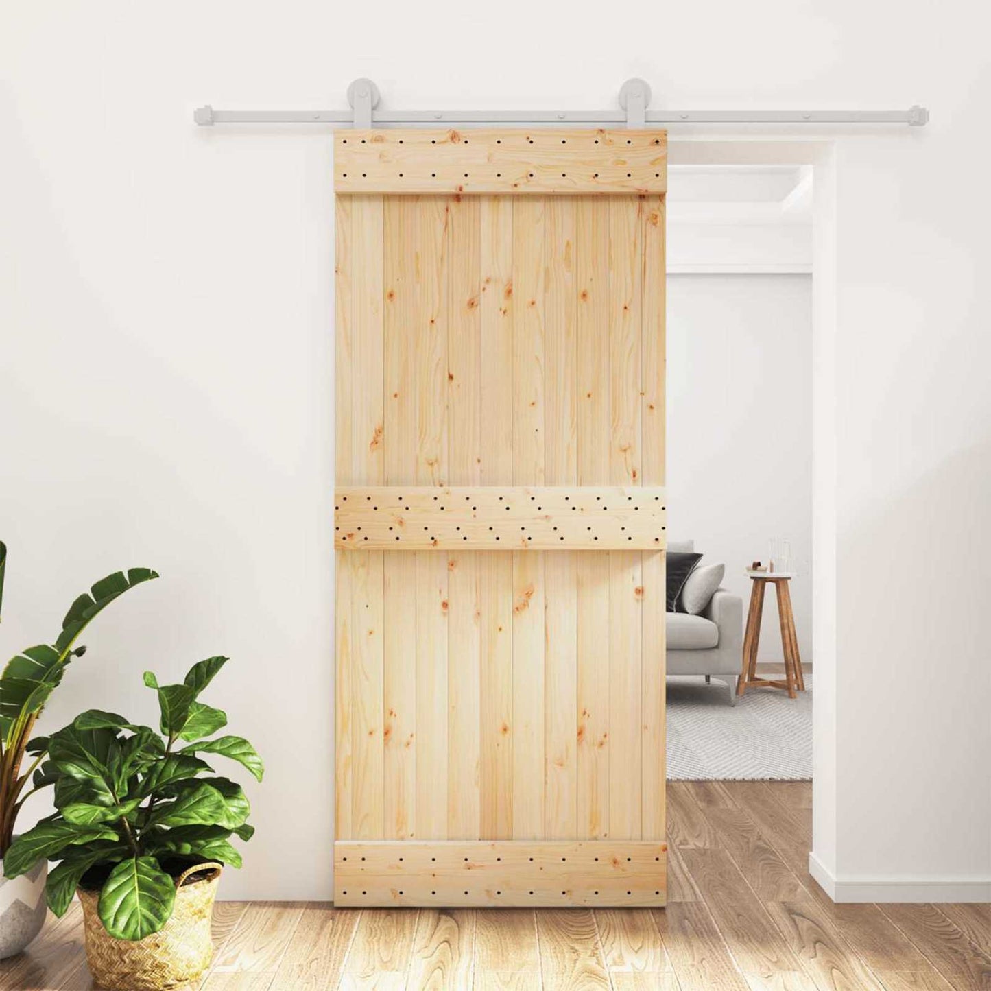 Skyvedør Naturlig og Hvit 90 x 210 cm Massiv Furu Tre