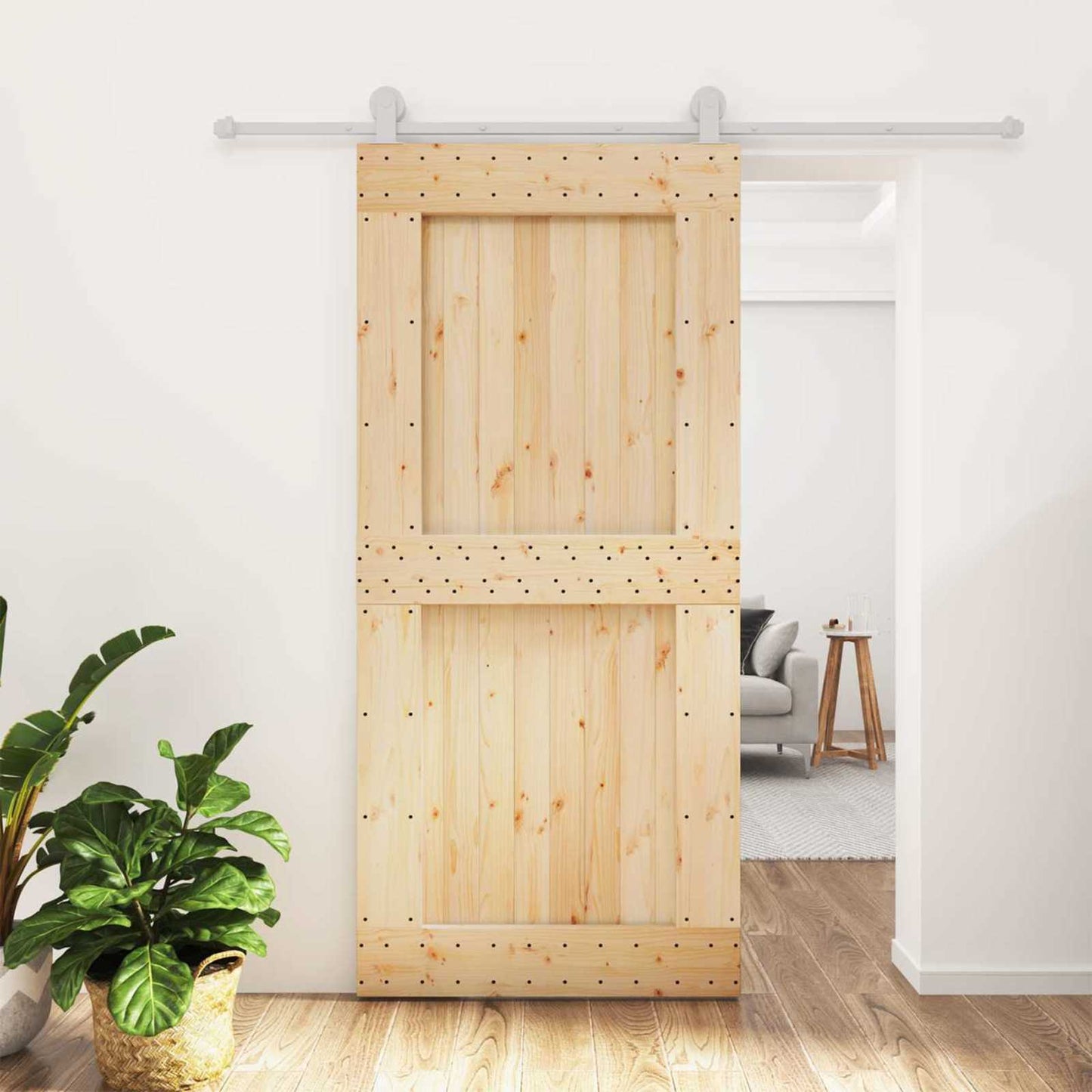 Skyvedør Naturlig og Hvit 95 x 210 cm Massiv Furu Tre