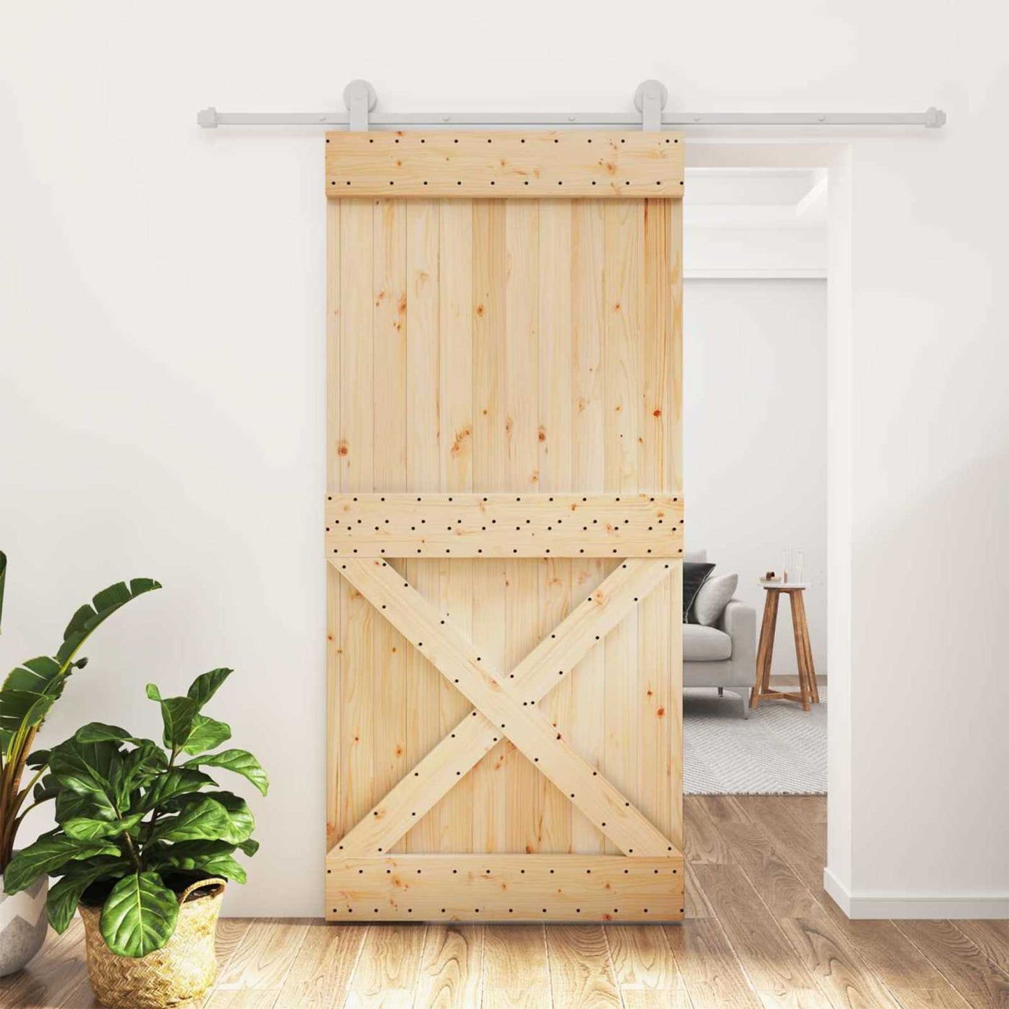 Skyvedør Naturlig og Hvit 95 x 210 cm Massiv Furu Tre