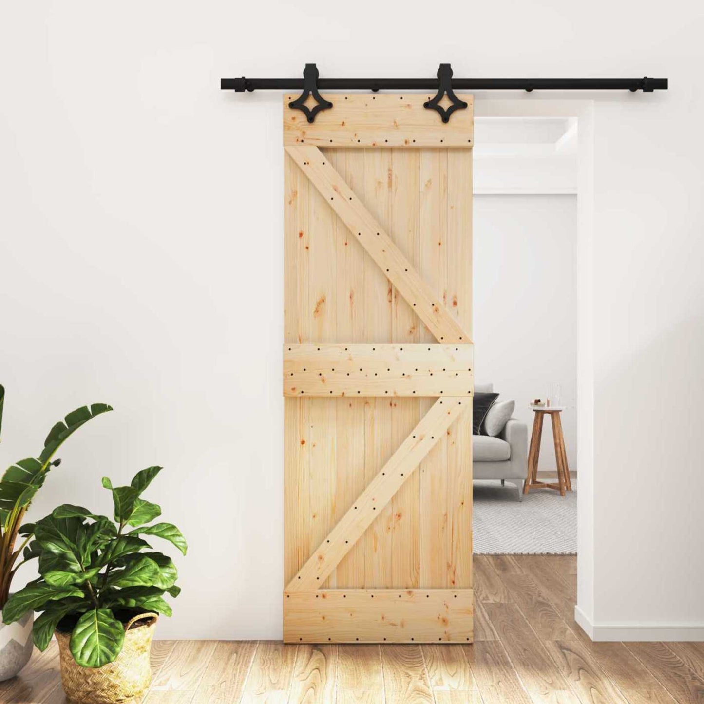 Skyvedør Naturlig og svart 70 x 210 cm Massiv Furu Tre