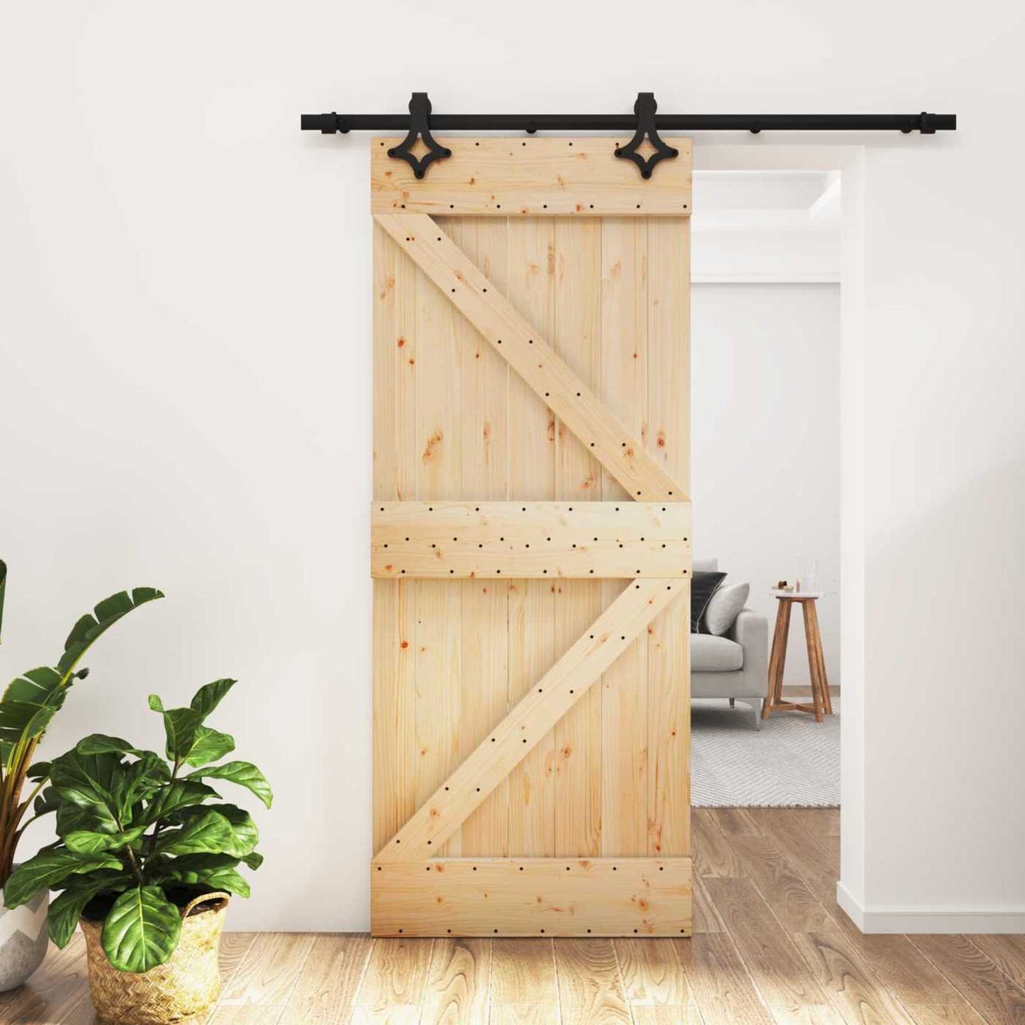 Skyvedør Naturlig og svart 85 x 210 cm Massiv Furu Tre