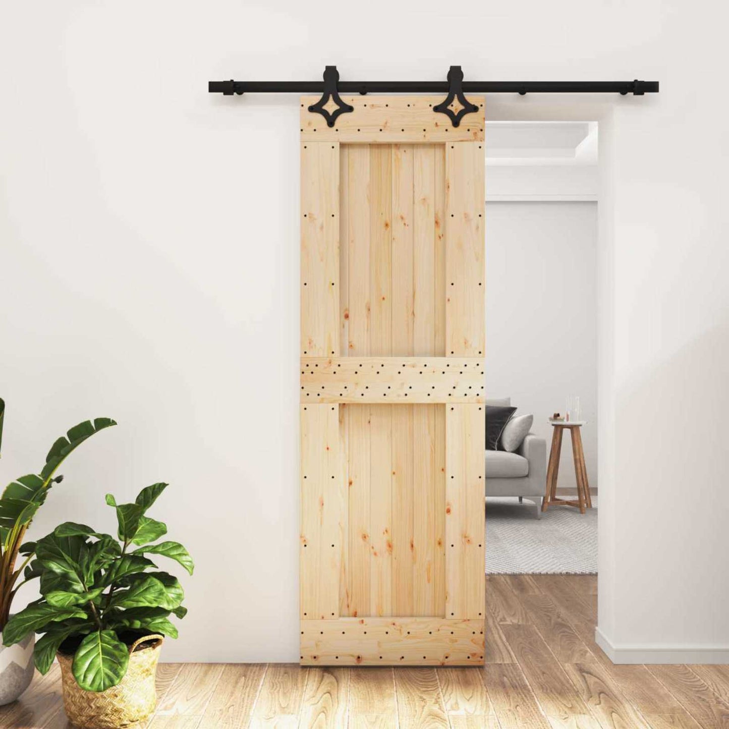 Skyvedør Naturlig og svart 70 x 210 cm Massiv Furu Tre