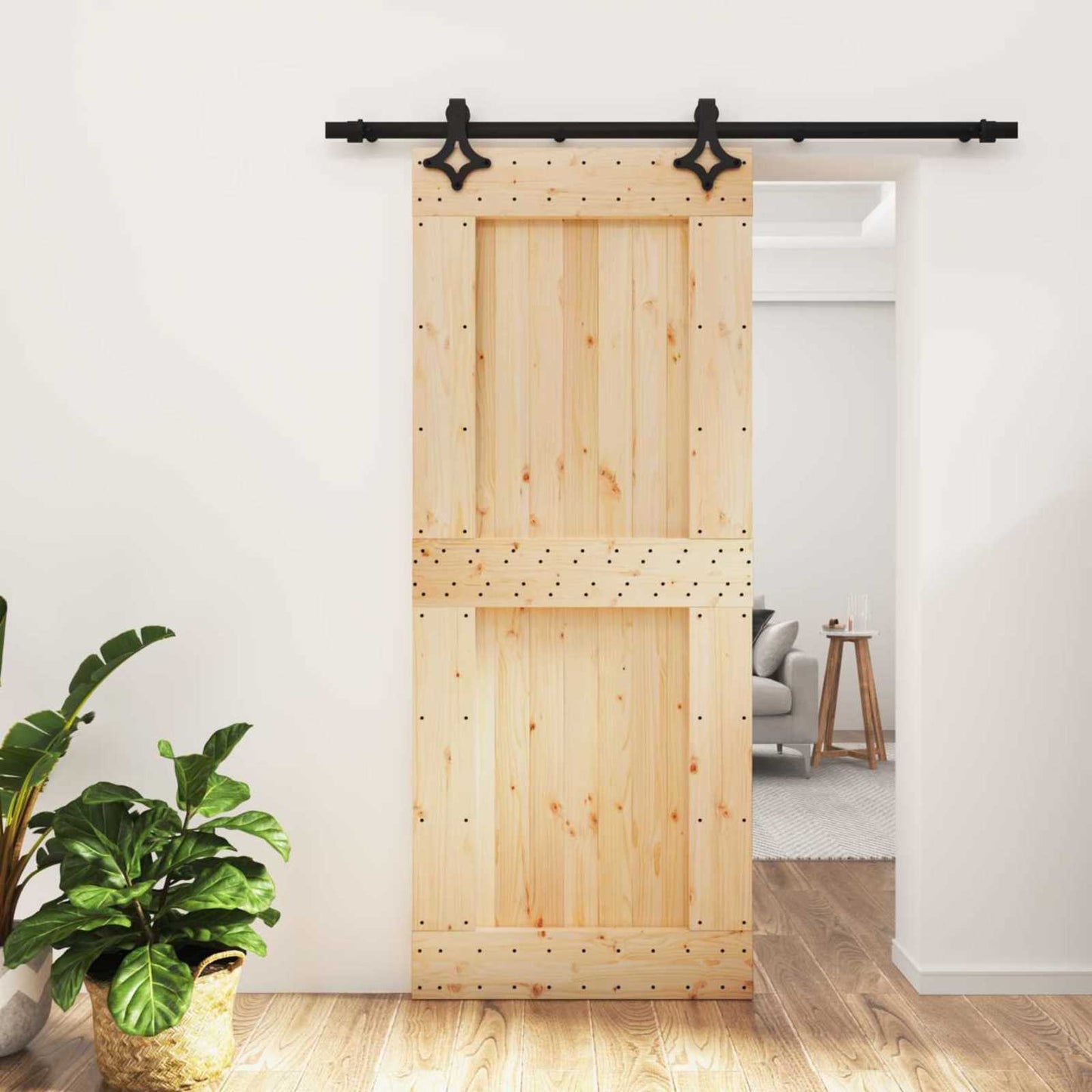 Skyvedør Naturlig og svart 85 x 210 cm Massiv Furu Tre